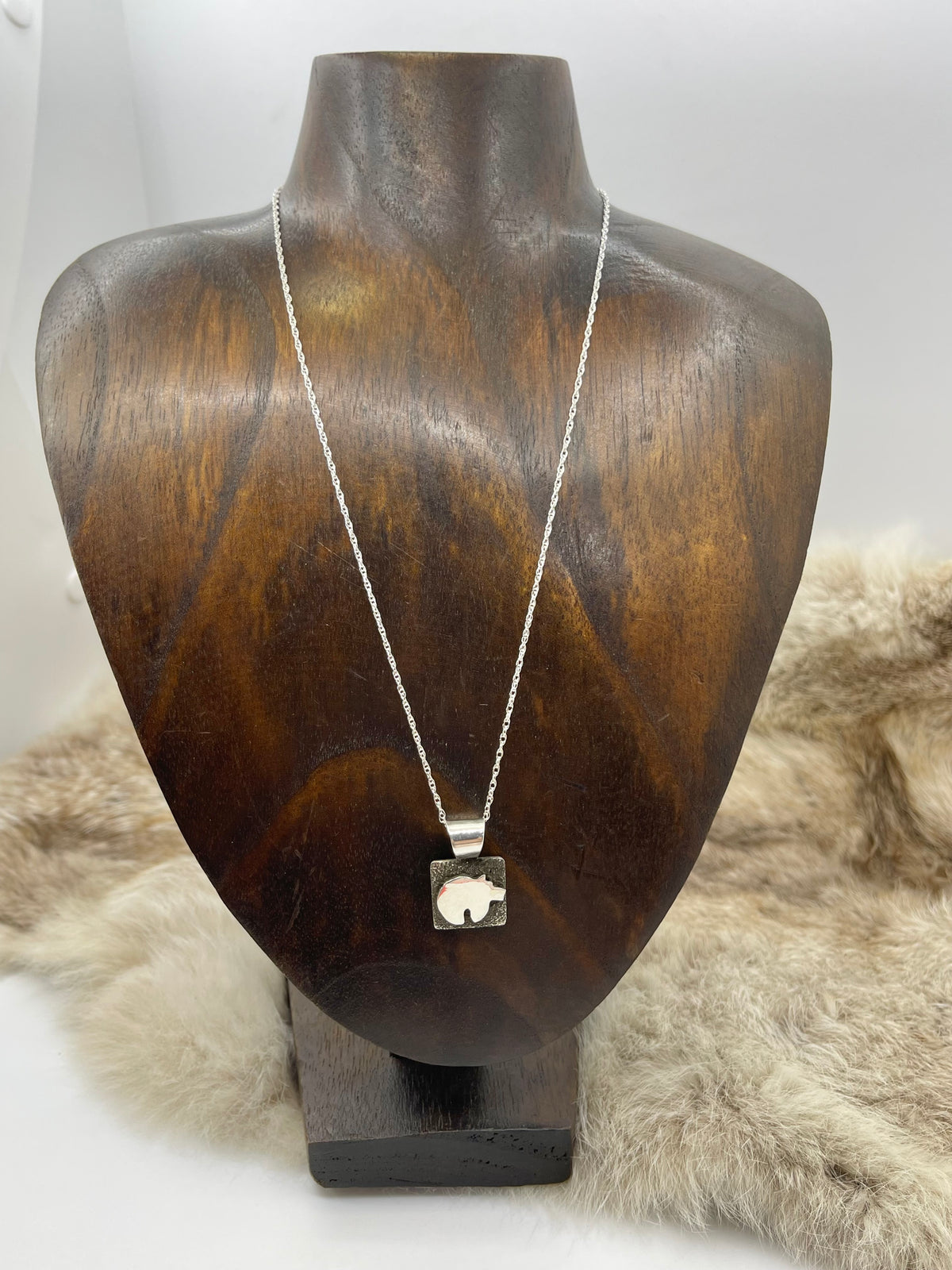 18” Necklace with Mini Bear Petroglyoph Pendant by Alex Sanchez, Navajo