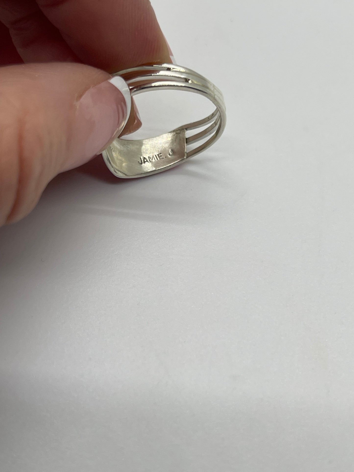 6.5 Hot Pink Opal Inlay Ring by Jamie Johnson, Navajo