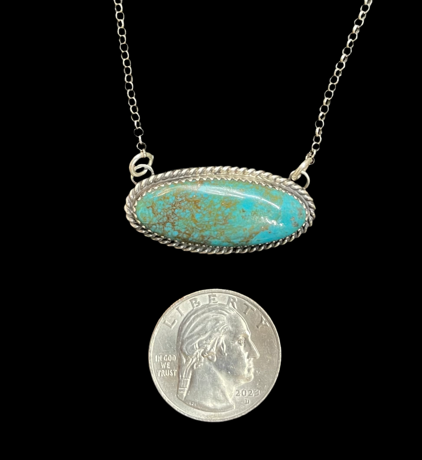 Turquoise Oval Bar Necklace by CLifton Davis, Navajo