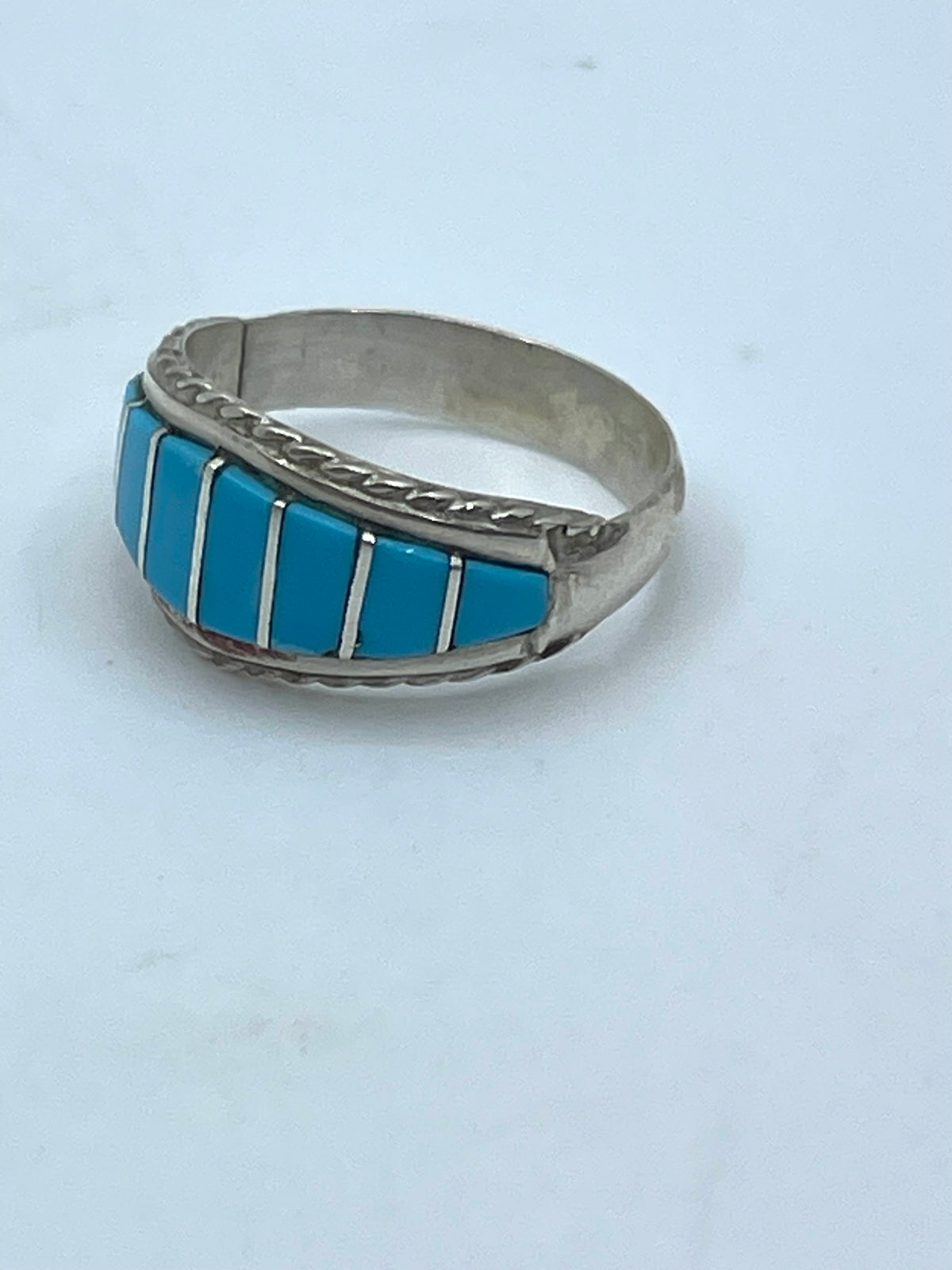 8.5 Inlay Turquoise Band Ring by Millie Peynetsa, Zuni