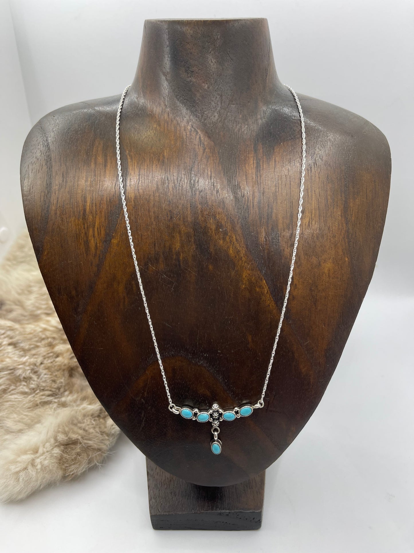 19" Dainty 5 Stone Turquoise Lariat Necklace by Verley Betone, Navajo
