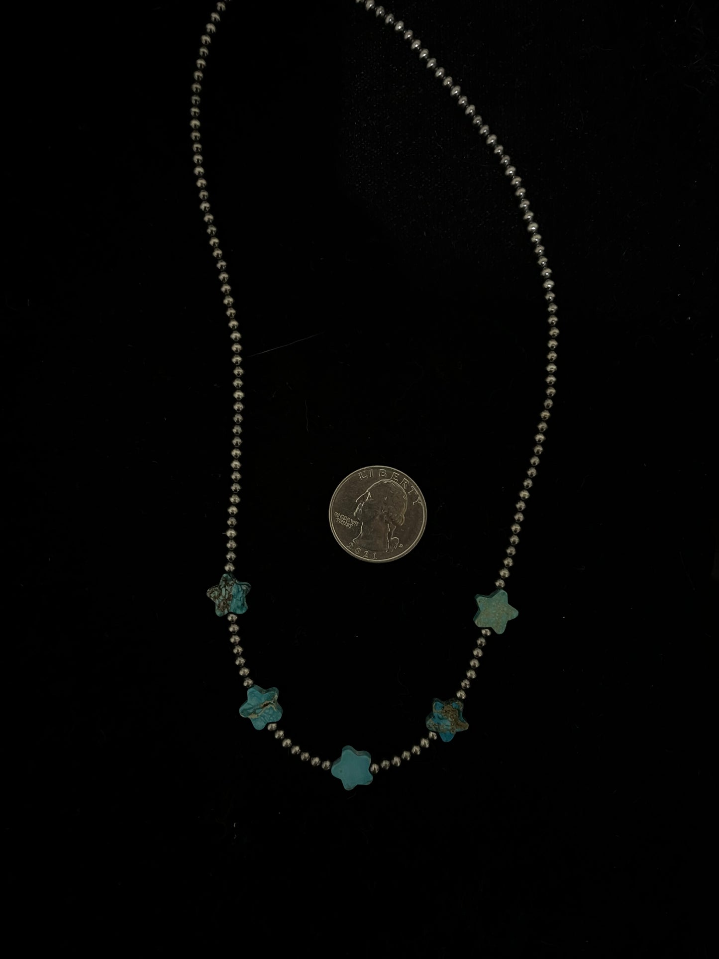 18" 3mm Navajo Pearls and Turquoise Star Necklace