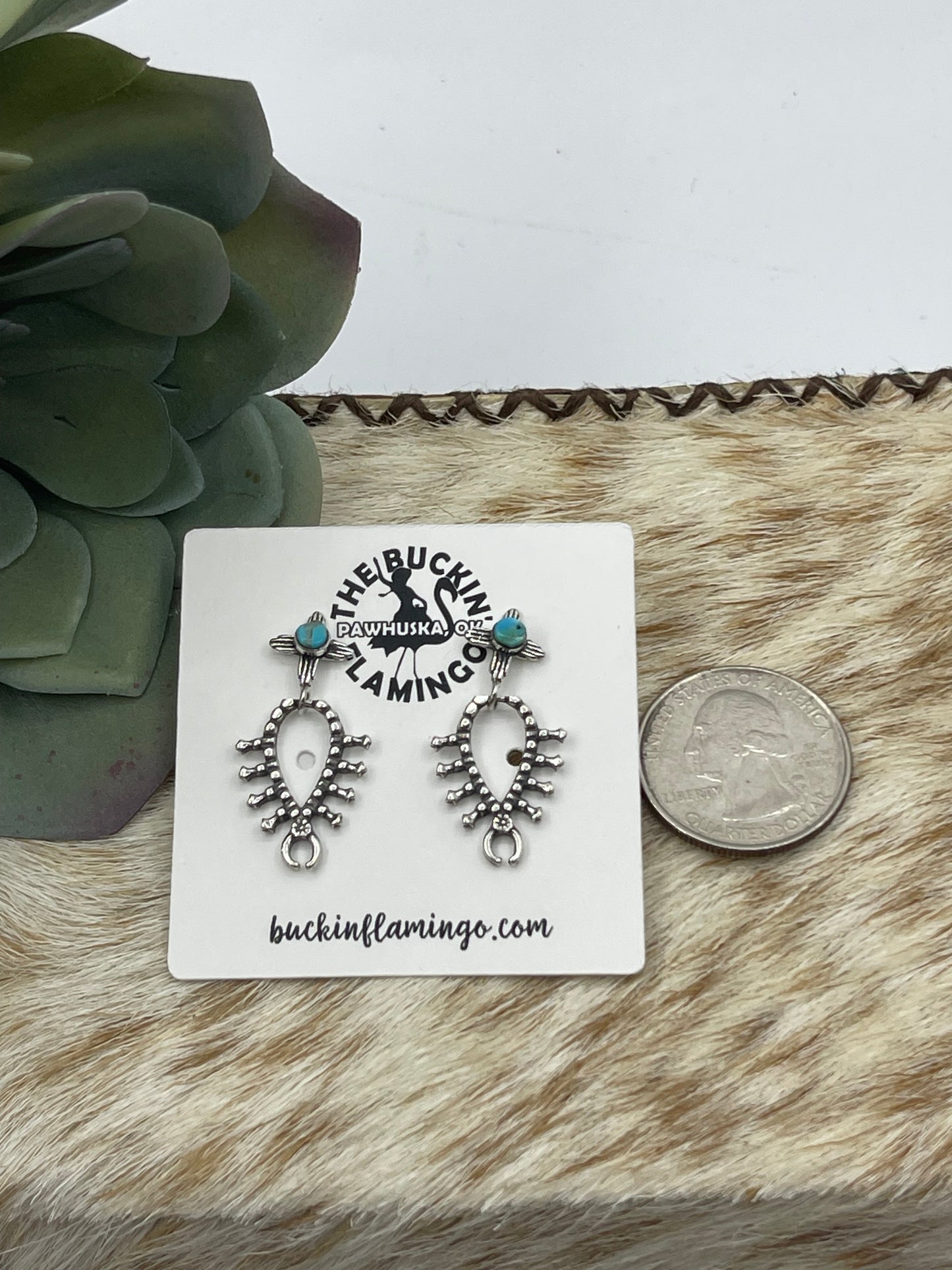 Turquoise Squash Blossom Post Dangle Earrings by Zia