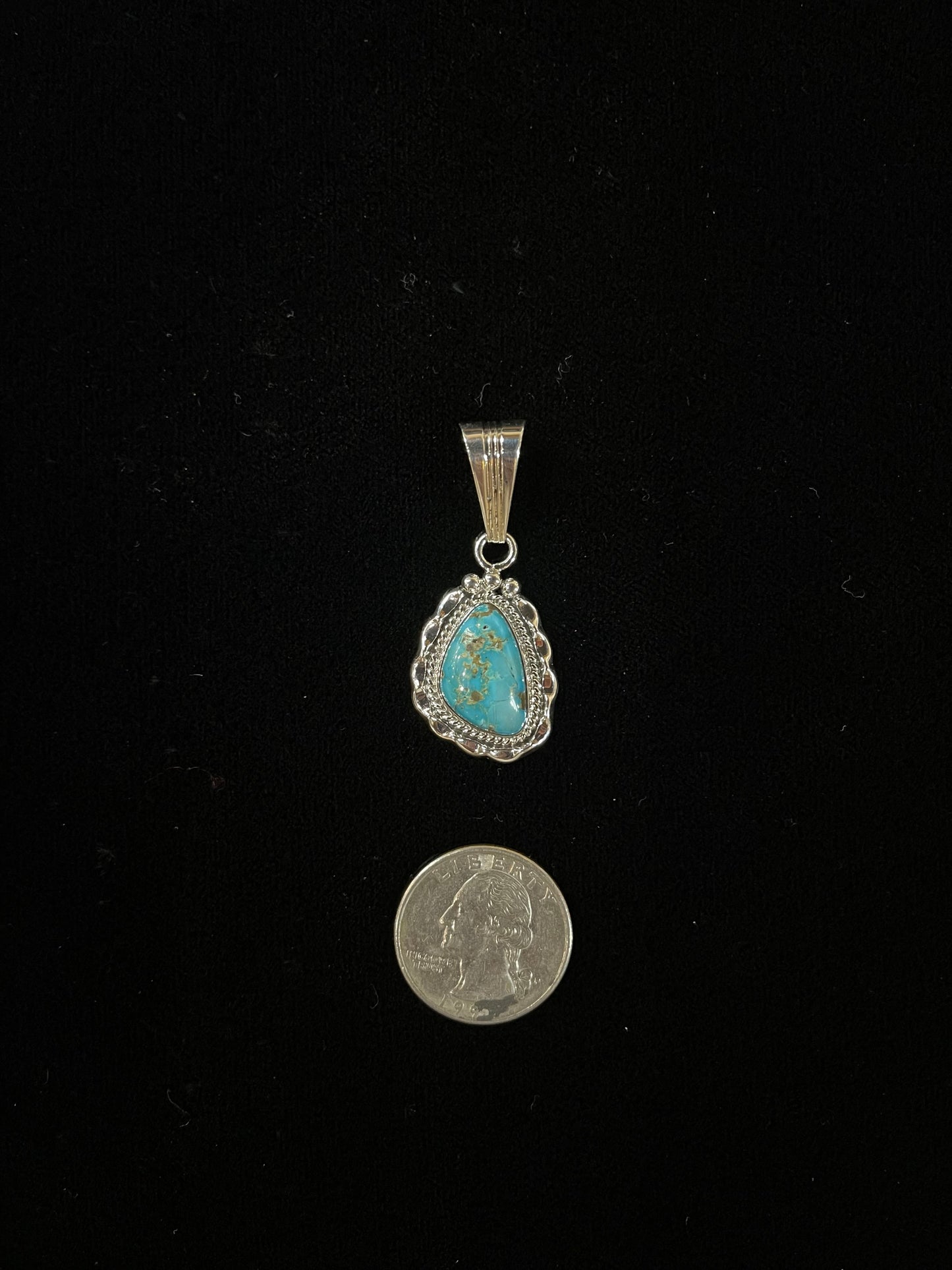 Kingman Turquoise Teardrop Pendant by Samual Yellowhair, Navajo