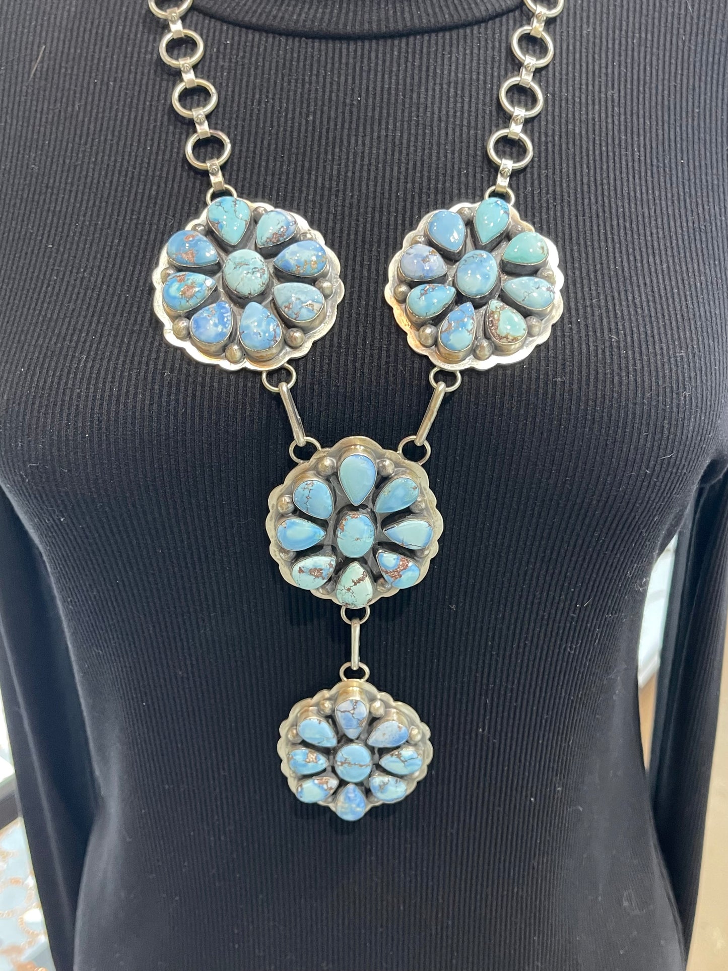 Golden Hills Cluster Lariat Necklace by Delbert Secatero, Navajo