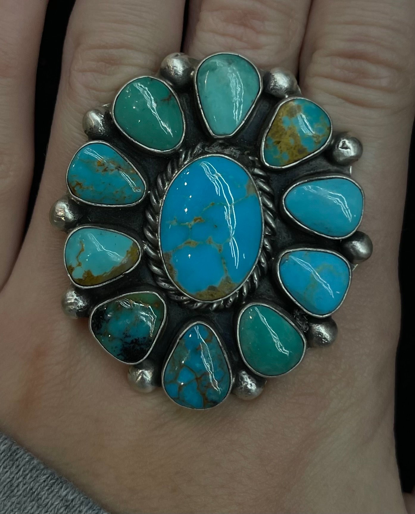 Adjustable Turquoise Cluster Ring by Augustine Largo, Navajo