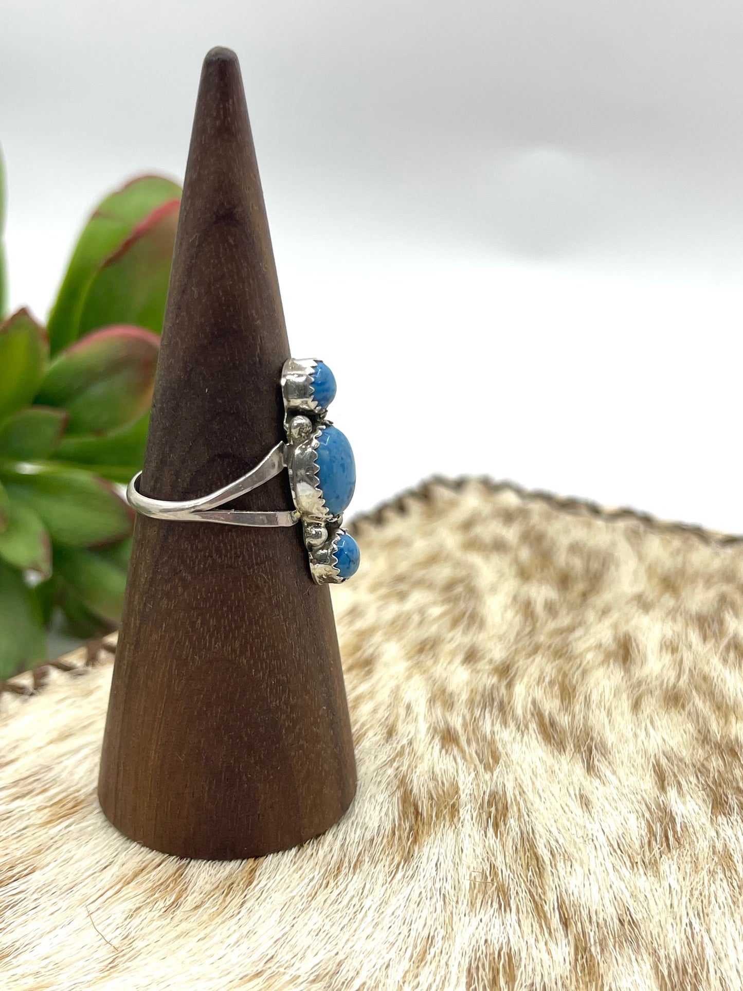 8.0 Denim Lapis 3 Stone Ring by Annette Martinez, Navajo