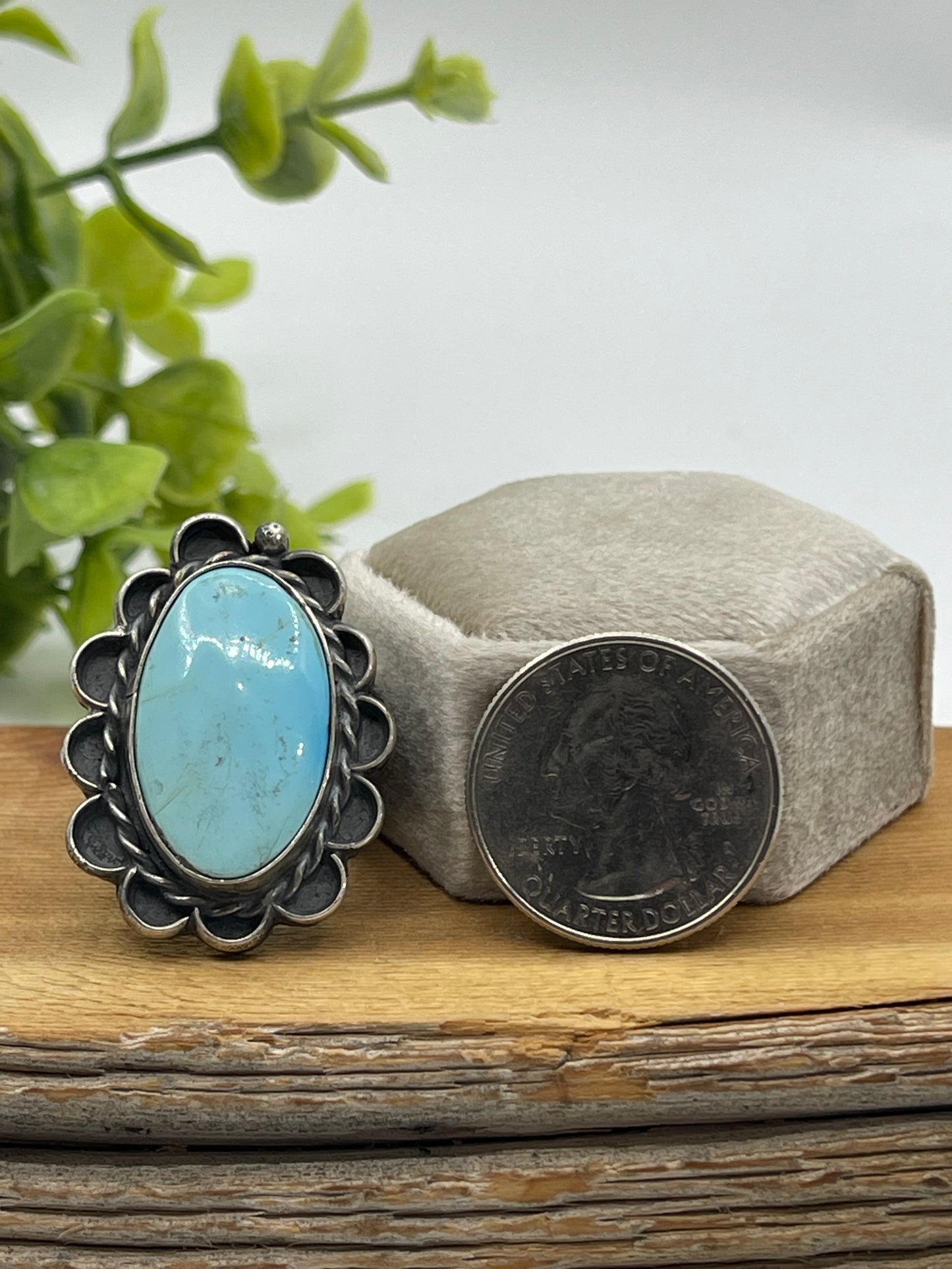 9.0 Golden Hills Turquoise Ring by Gilbert Nez, Navajo