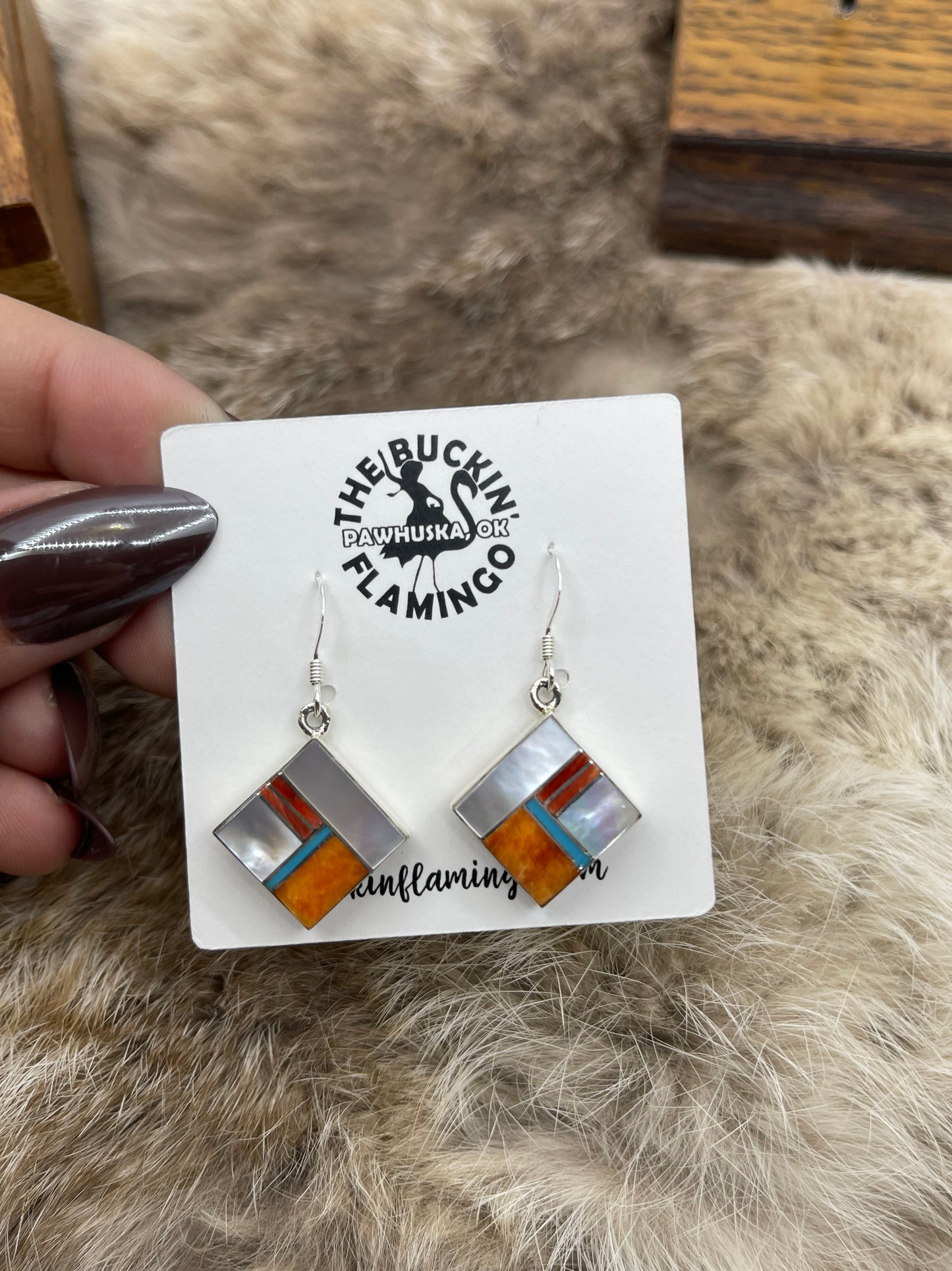 Mother of Pearl, Spiny & Turquoise Earrings by James Manygoats, Navajo