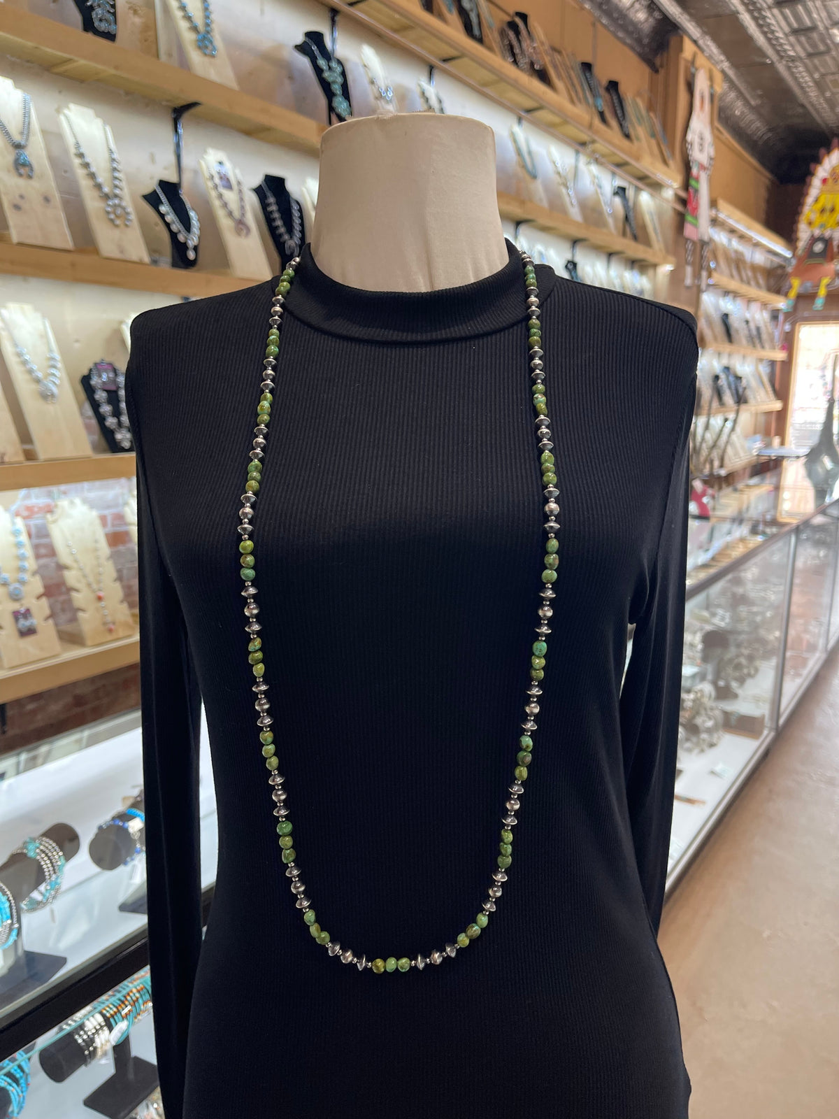 44" Green Sonoran Gold Turquoise & Navajo Style Pearls