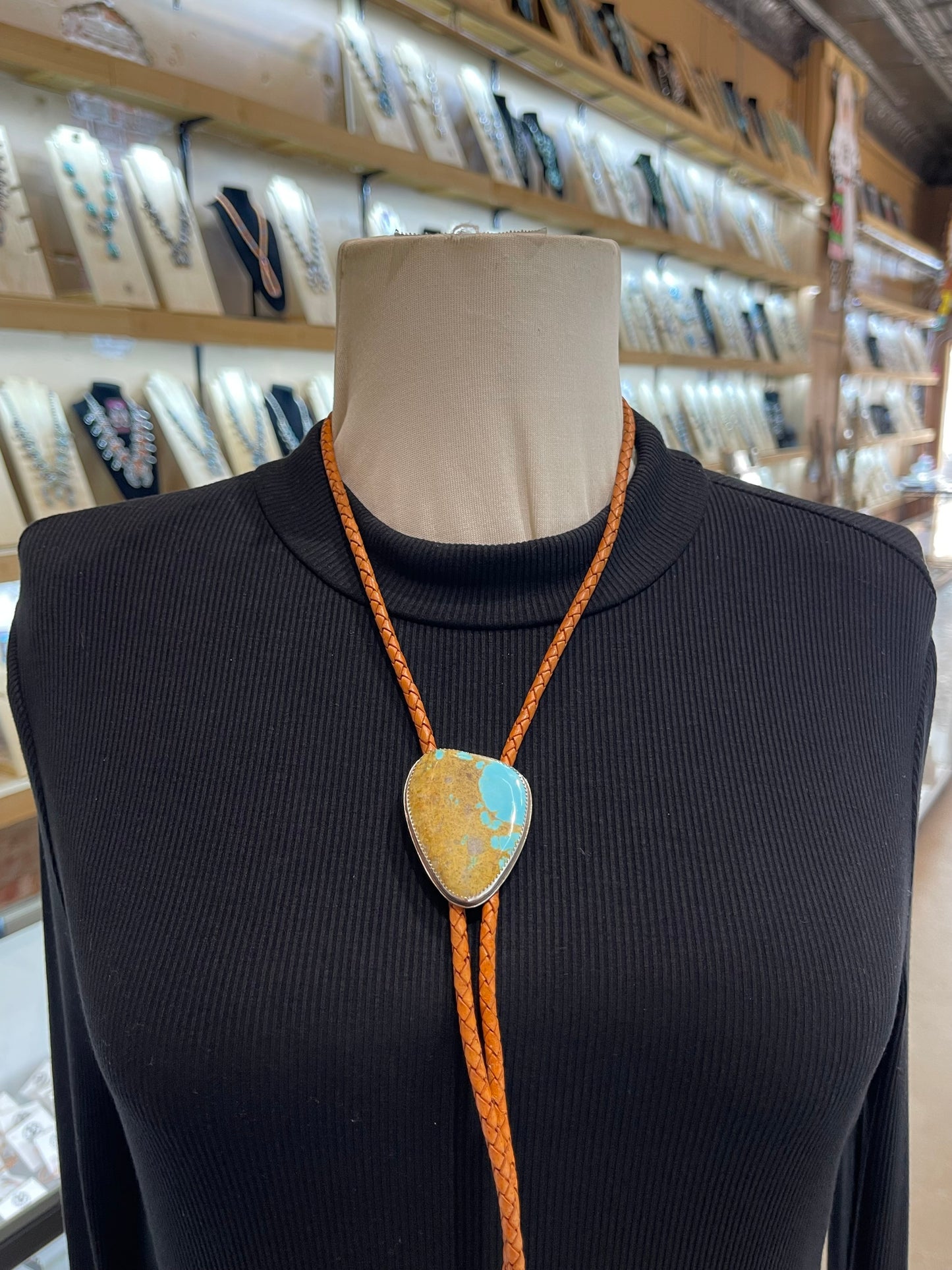 #8 Turquoise Bolo Tie by Carrie Cannon, Kiowa