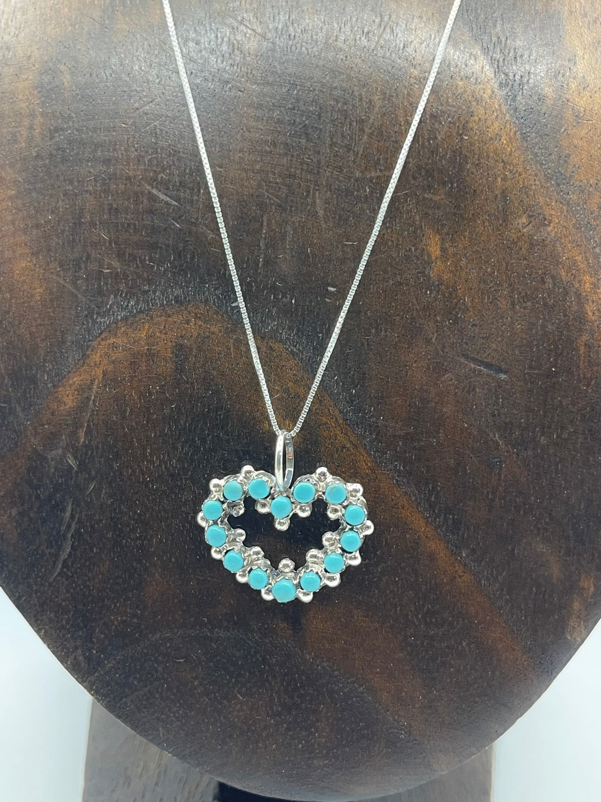 18” Chain with Sleeping Beauty Turquoise Heart Pendant by Marion Quam, Zuni