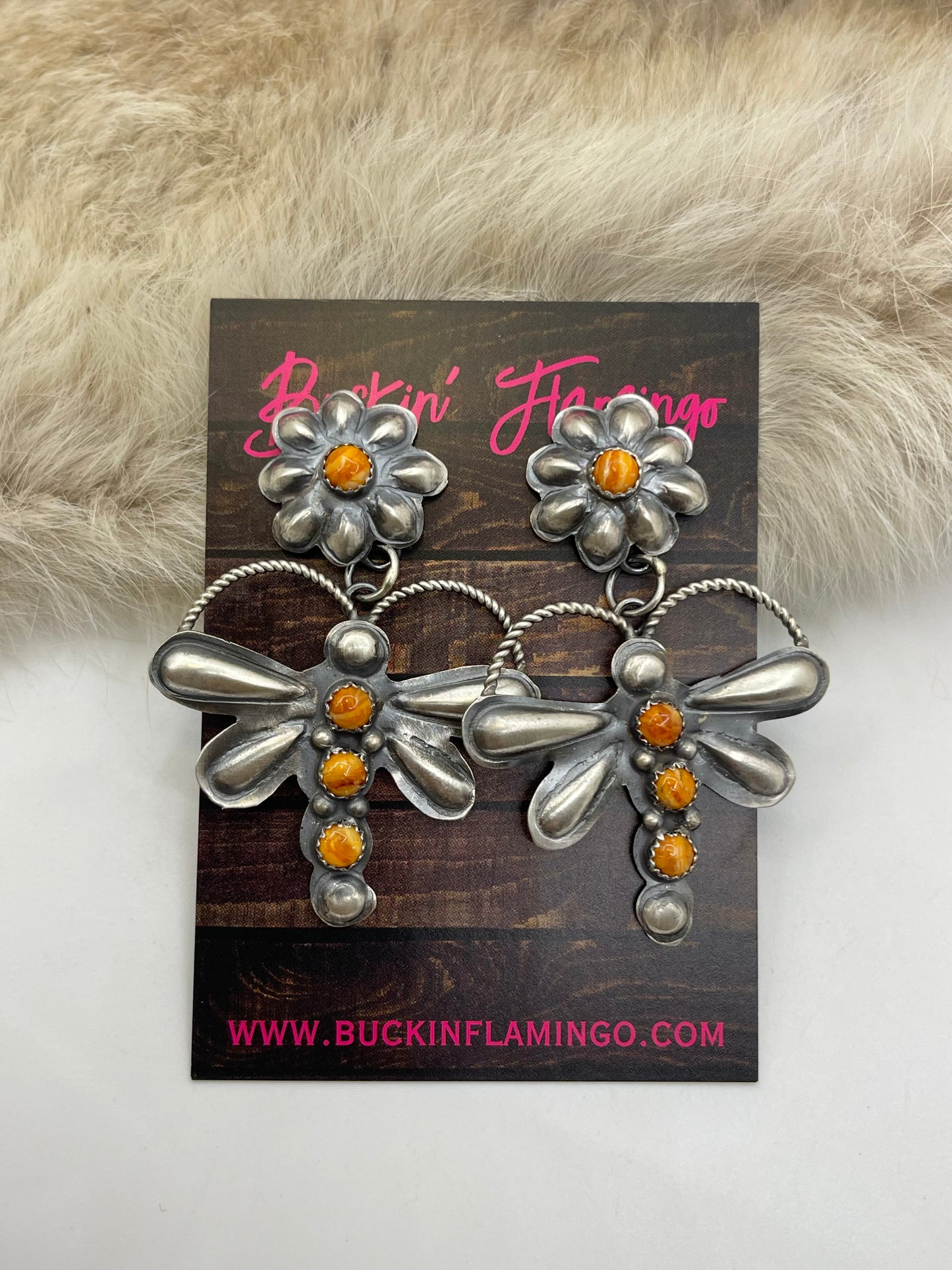 Orange Spiny Earrings by Gabriela Yazzie