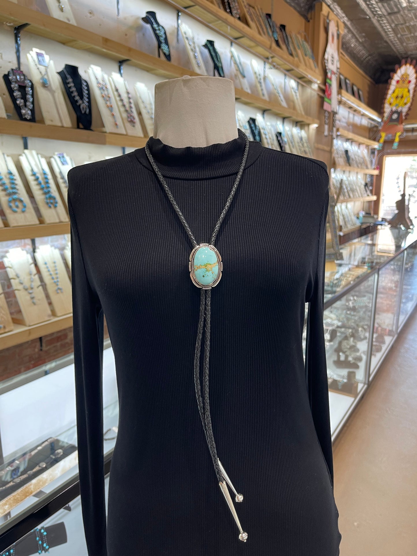 High Grade Kingman Turquoise Bolo by Joelias Draper, Navajo