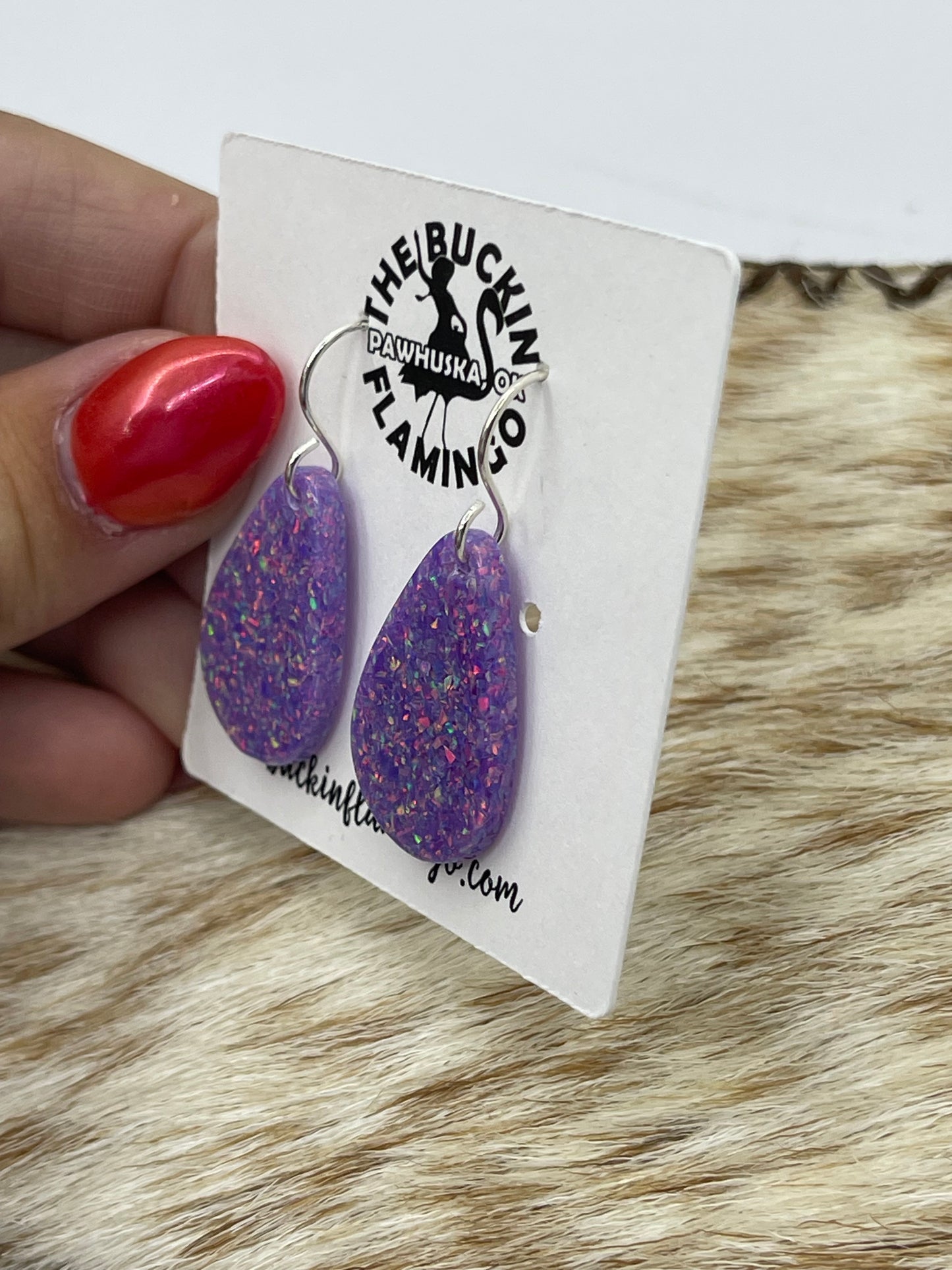 Purple Opal Teardrop Dangle Slab Earrings