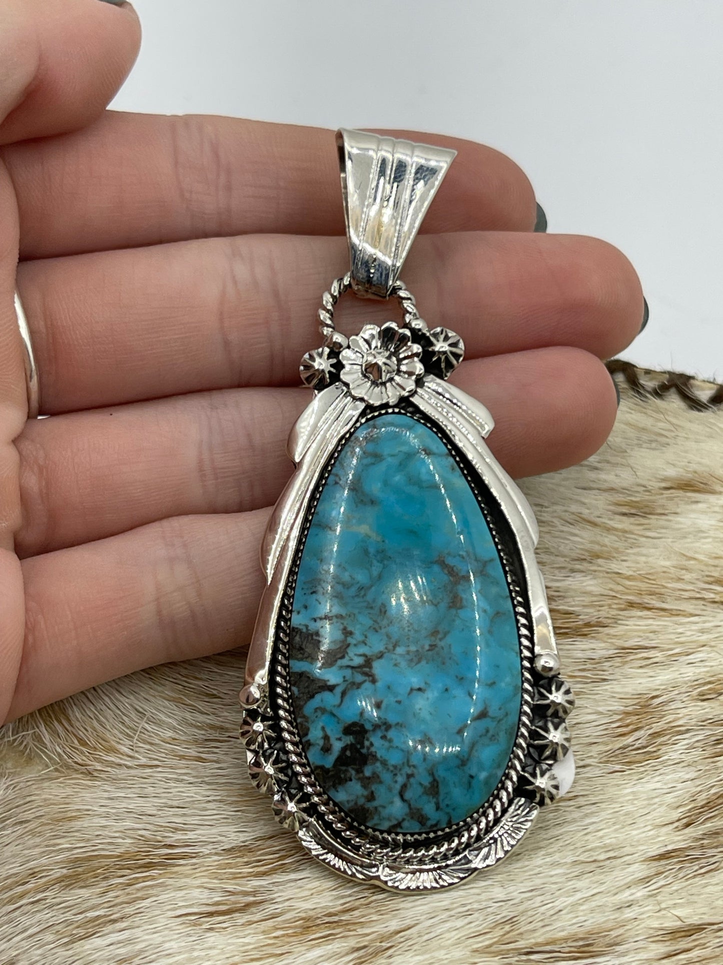 Kingman Turquoise Teardrop Pendant with a 4.8mm Bale by Rose Lee, Navajo