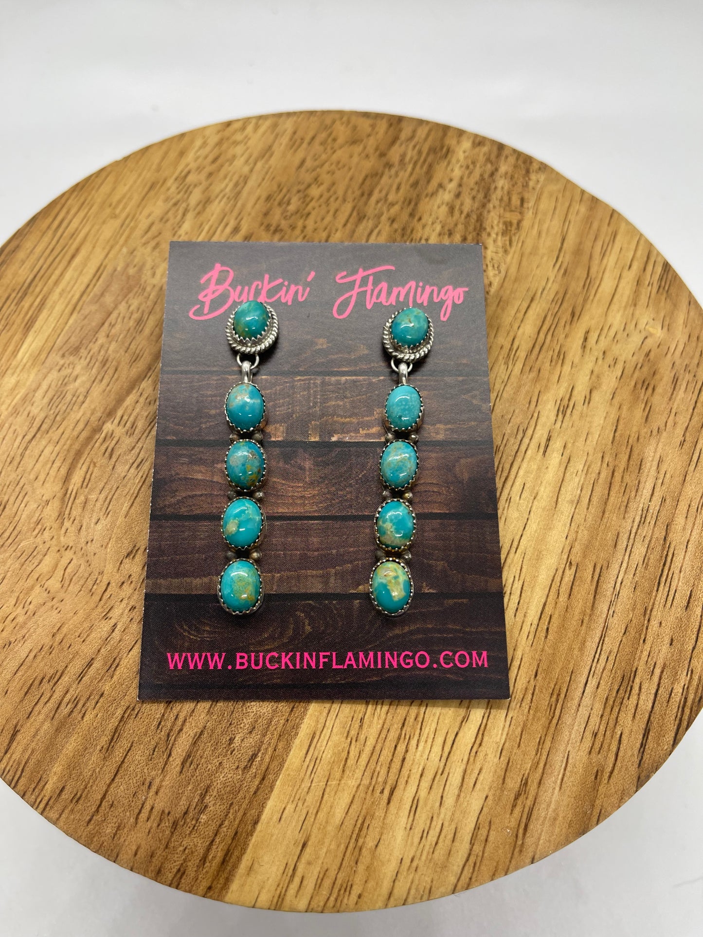 5 Stone Turquoise Post Dangle Earrings by Latricia Largo, Navajo