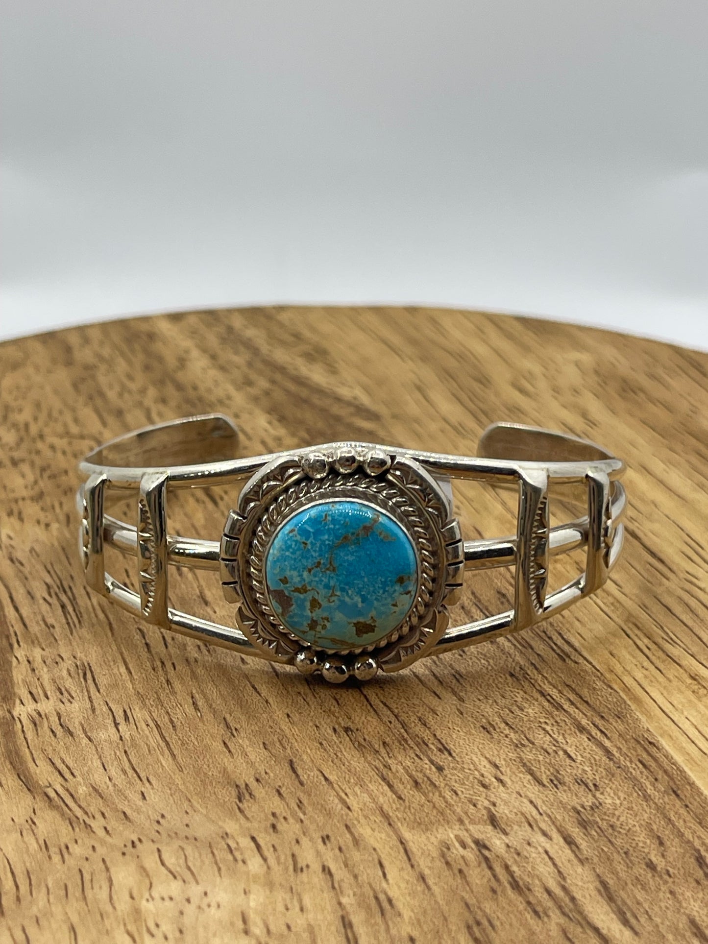 5 3/4"-7 1/4" Turquoise Circle Cuff by Allanna Yellow, Navajo