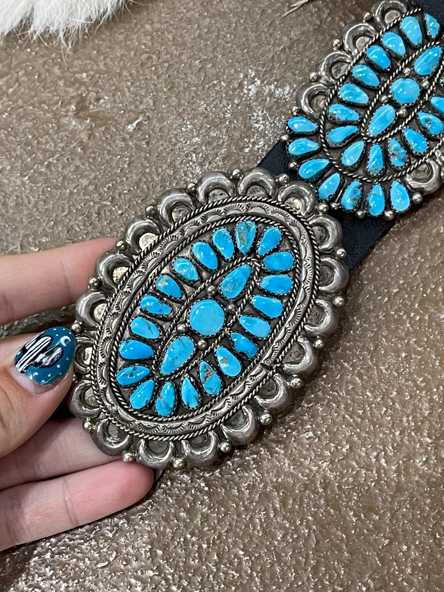 Sleeping Beauty Turquoise Cluster Concho Belt by Julia Williams, Navajo