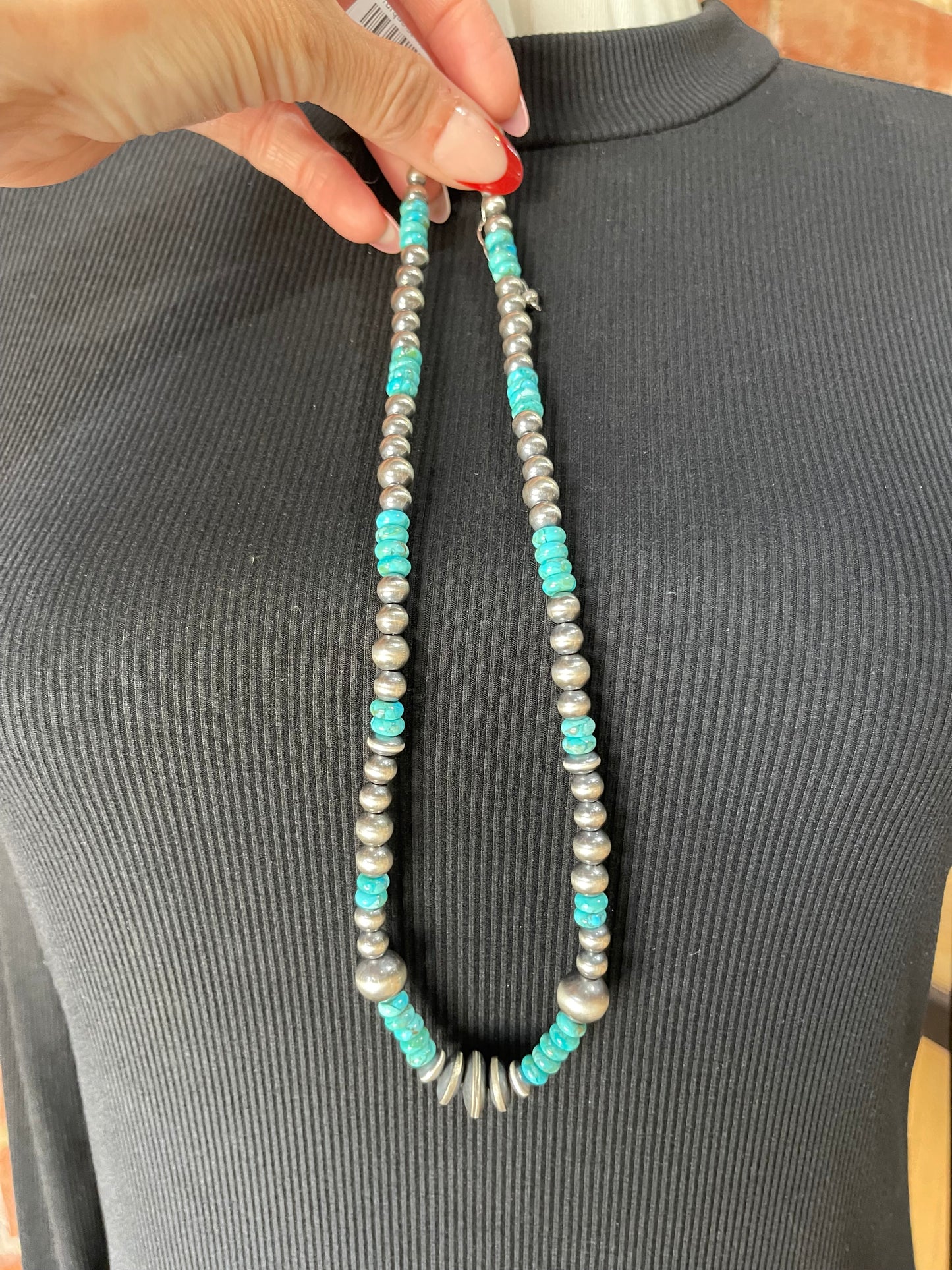 18"+2" 5mm-12mm Navajo Pearl and Turquoise Necklace