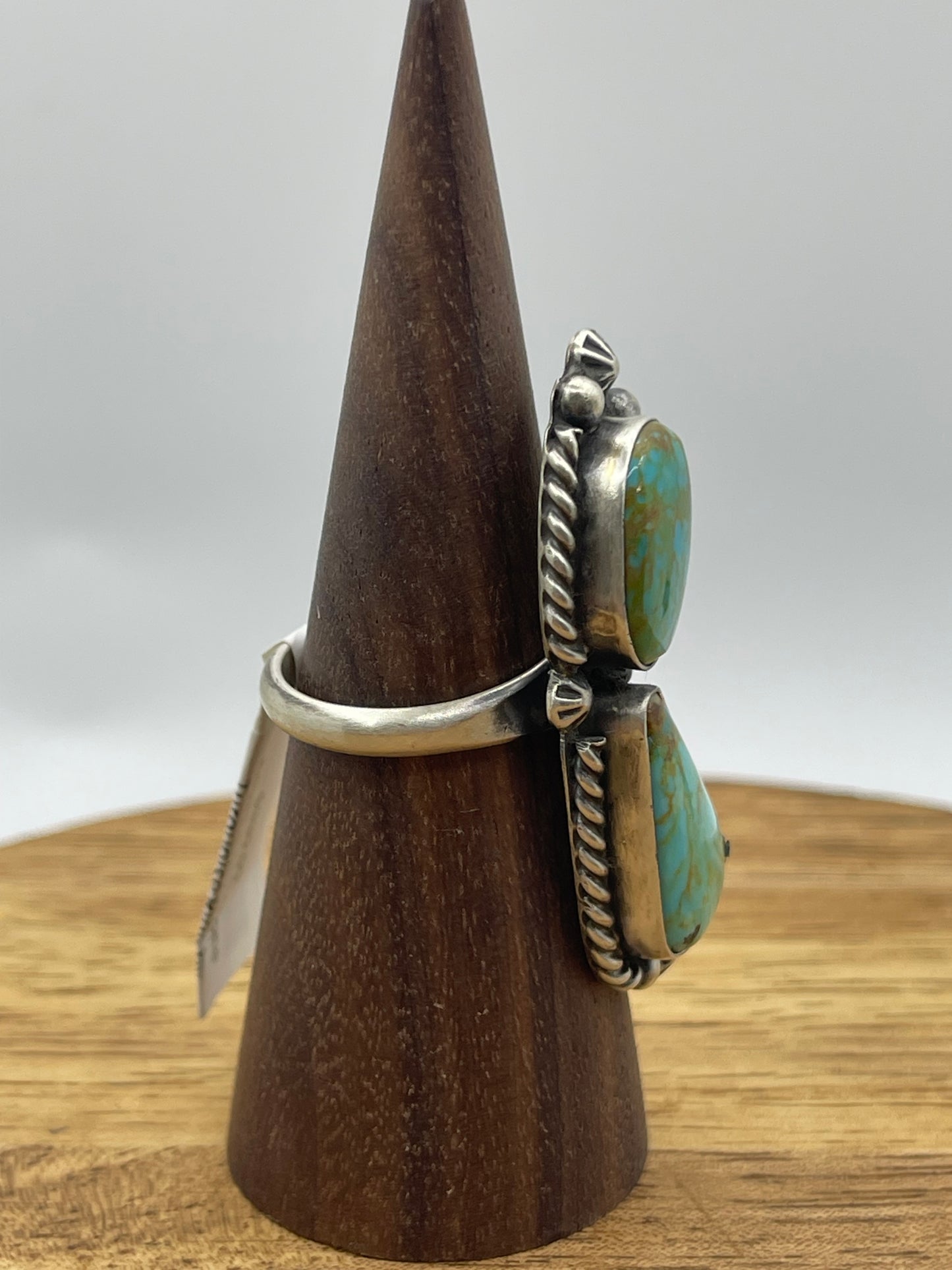 Adjustable 2 Stone Turquoise Ring by Eugene Belone, Navajo (6.0-12.0)