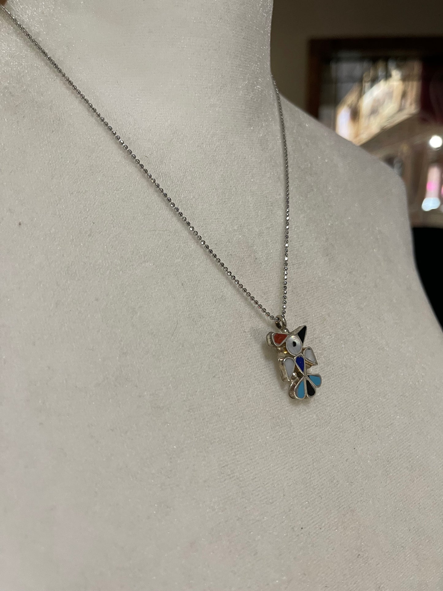 18" Multi Color Inlay Bird Necklace by P.Y, Zuni