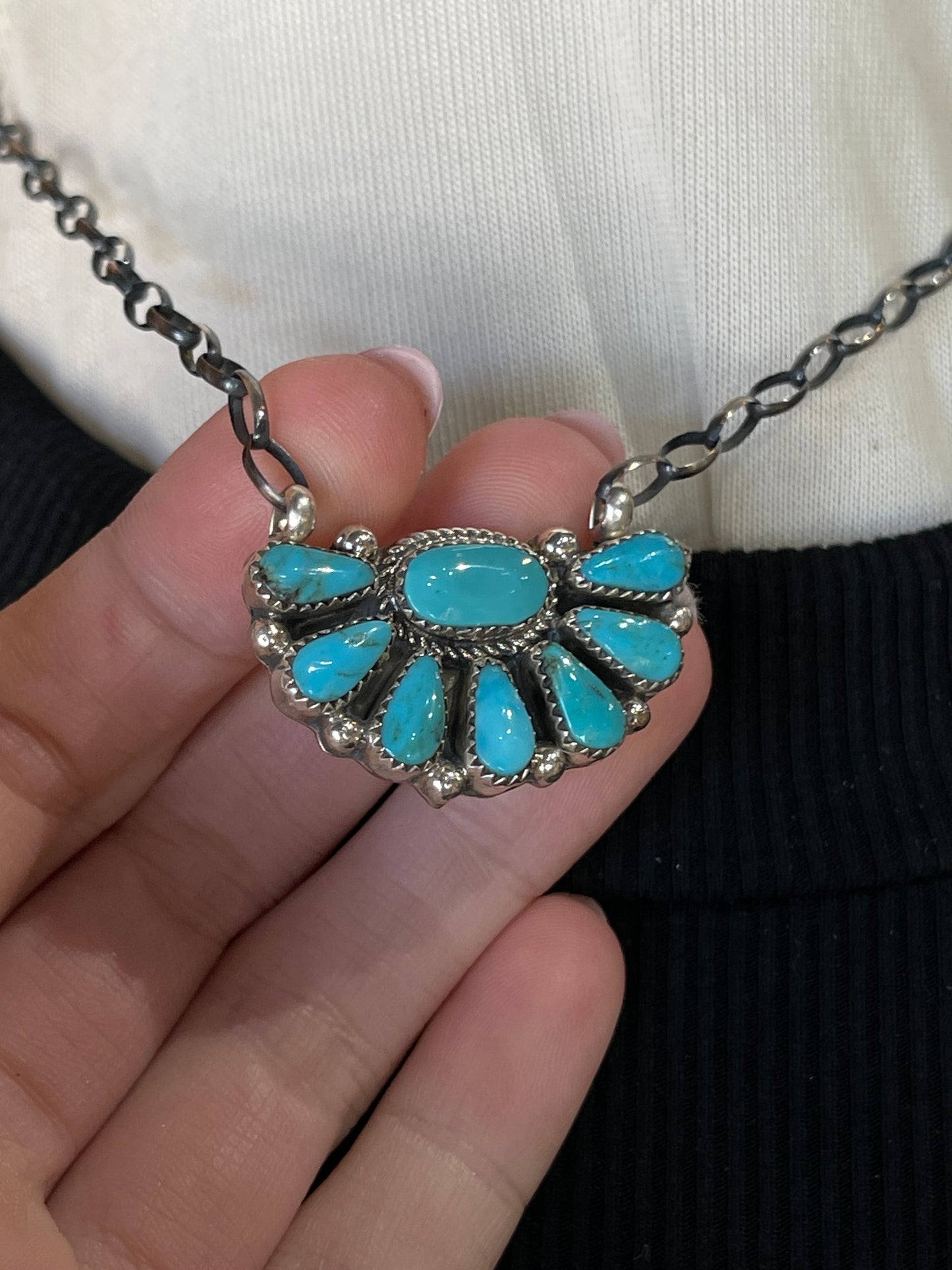 16" Kingman Turquoise Half Cluster Necklace by Alicia Wilson, Navajo