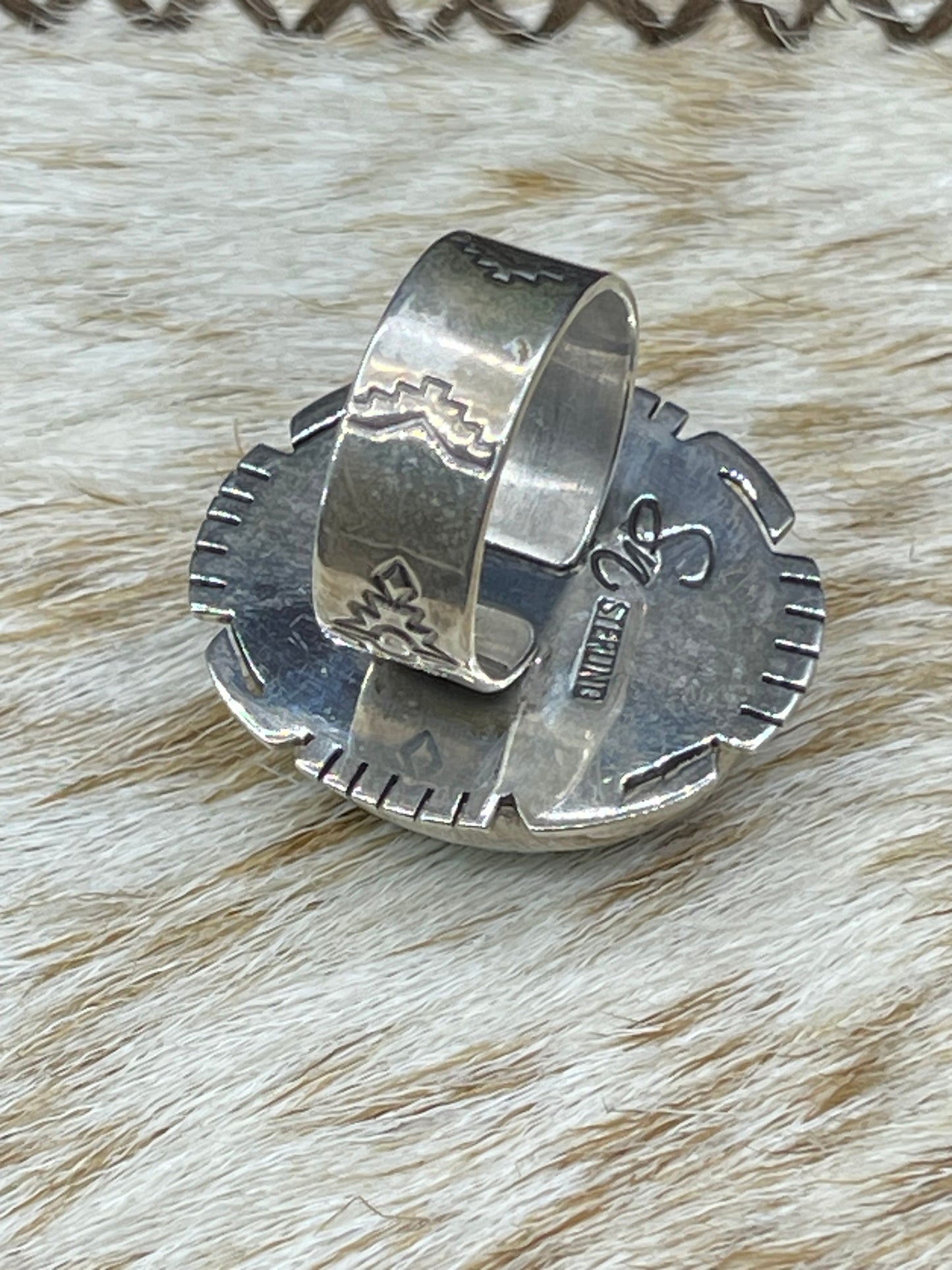 9.5 Golden Hill Turquoise Round Ring by Steven Nez, Navajo