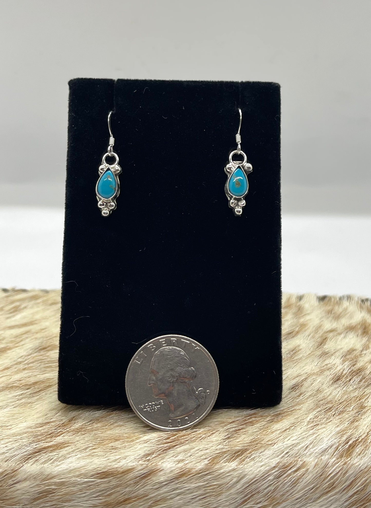 Dainty Turquoise Teardrop Dangle Earrings by Gerald Joe, Navajo