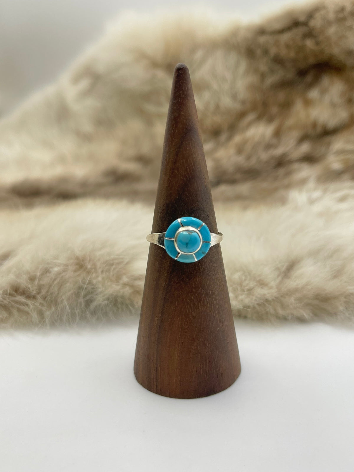 10.5 Turquoise Circle Inlay Ring by Valerie Benally, Navajo