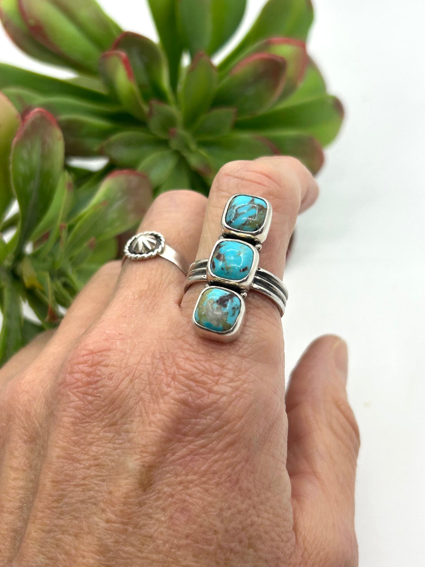 7.0 3 Stone Turquoise Ring