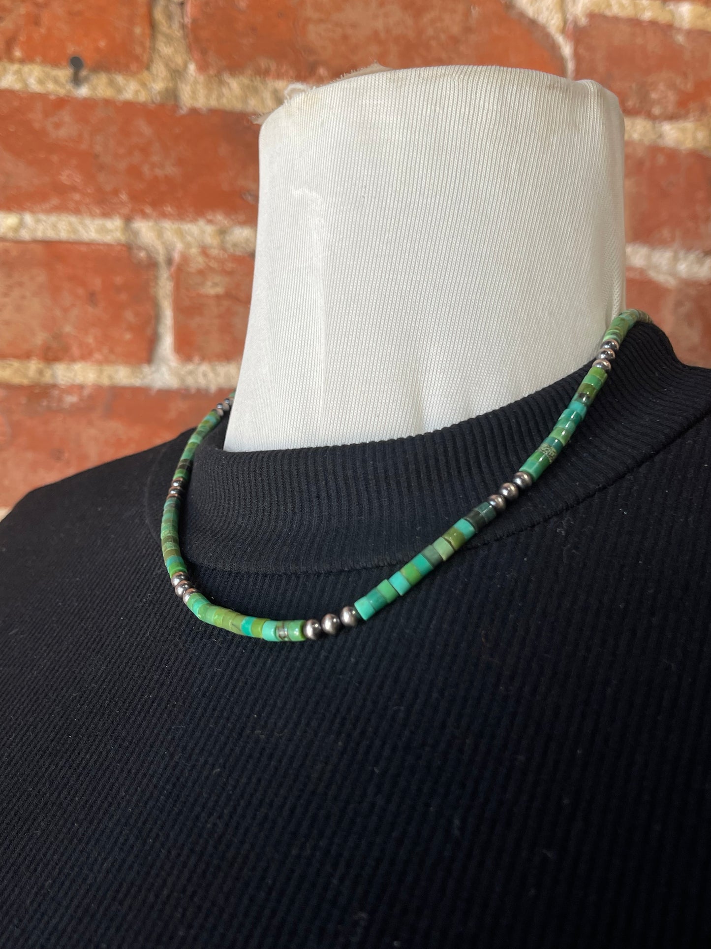 Navajo Pearls and Green Turquoise Beaded Necklace, Navajo Made