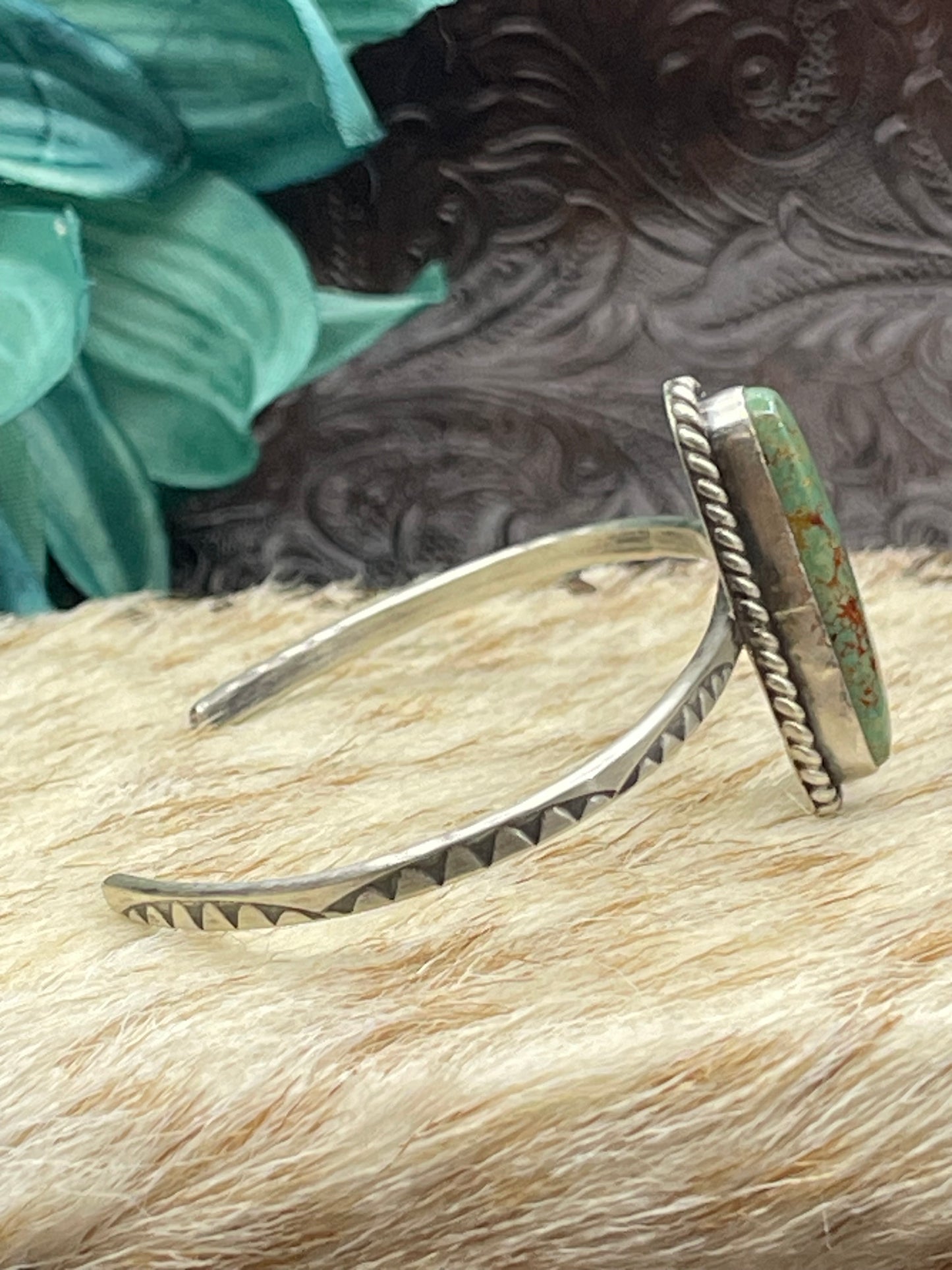 5.5''- 7'' Single Stone Royston Turquoise Cuff By Donovan Skeet Navajo