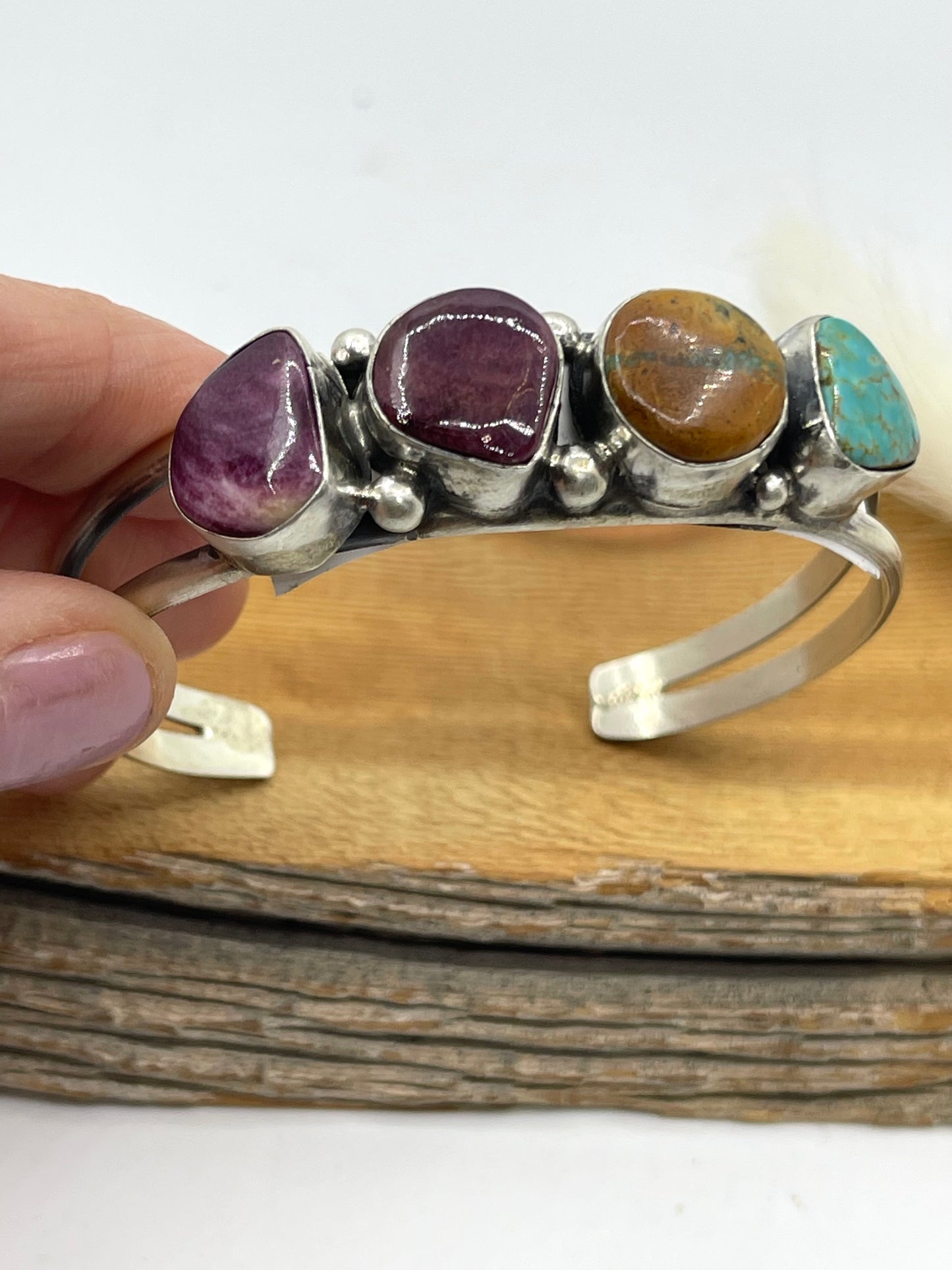 5 1/2"-7" Turquoise and Spiny Oyster Cuff by Augustine Largo, Navajo