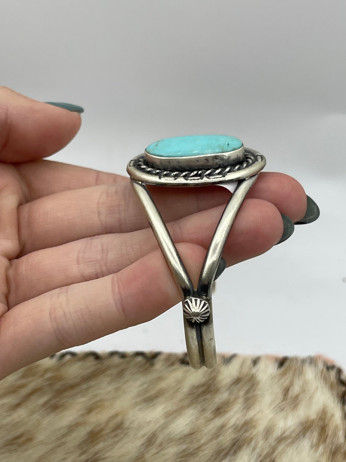 5 3/4"-7 1/4" Kingman Turquoise Cuff by Augustine Largo, Navajo