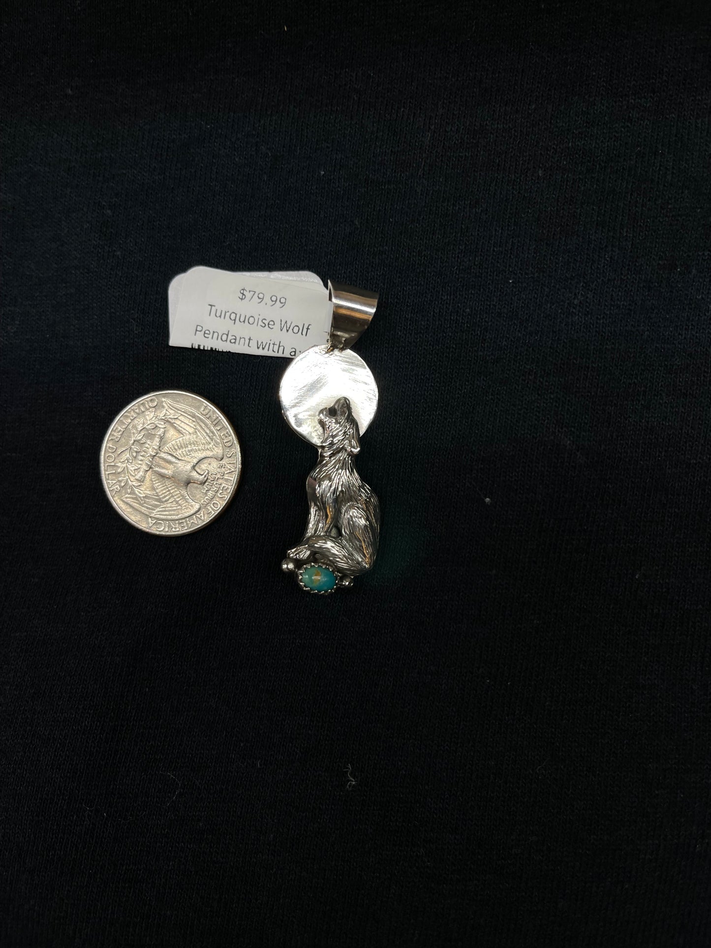 Turquoise Wolf or Coyote Pendant with a 5.7mm Bale by Annette Chiquito, Navajo