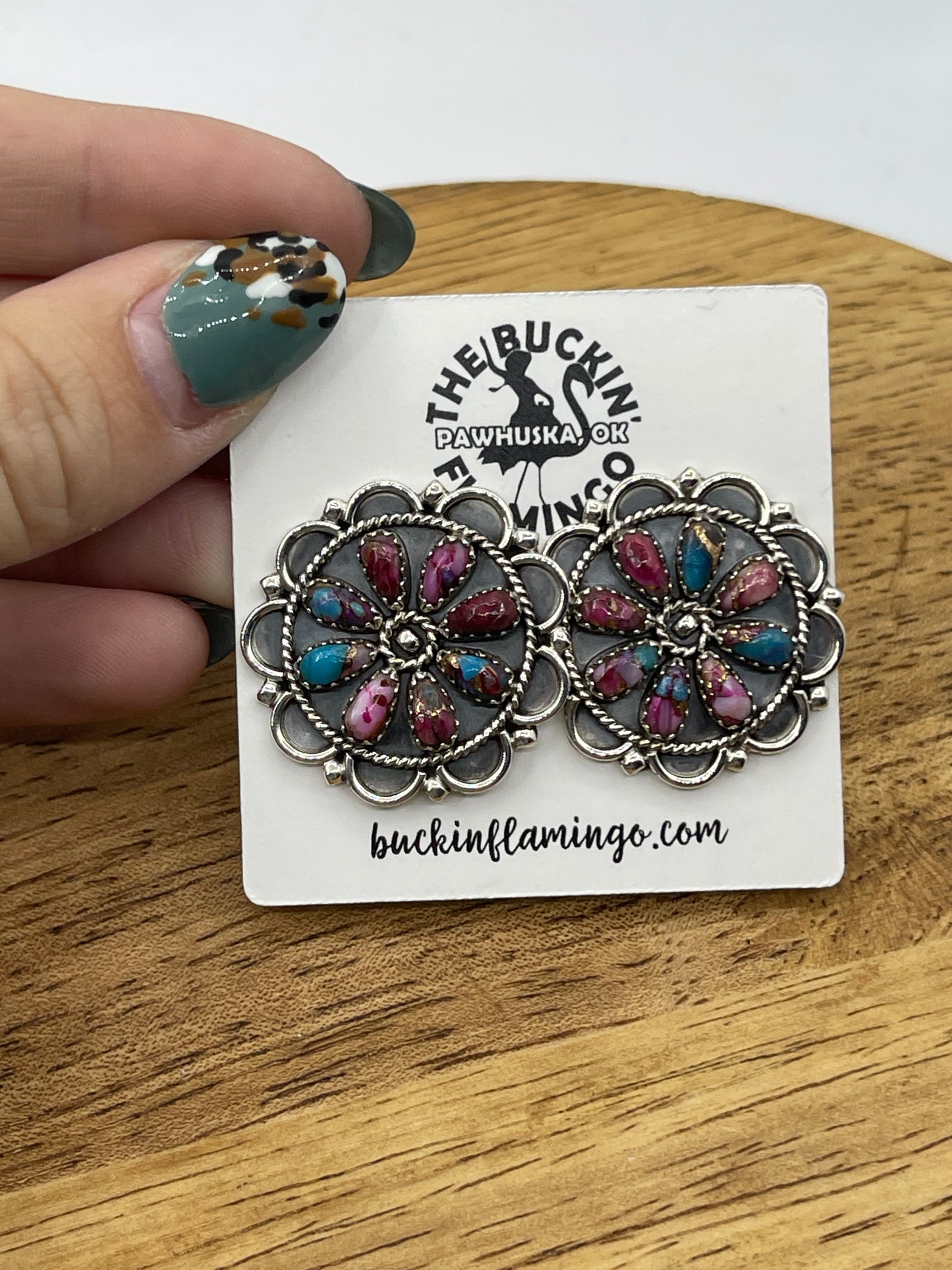 Purple Mojave 7 Piece Squash Blossom, Earrings, Cuffs, Rings, and Pin Set by Gerald Mitchell, Navajo