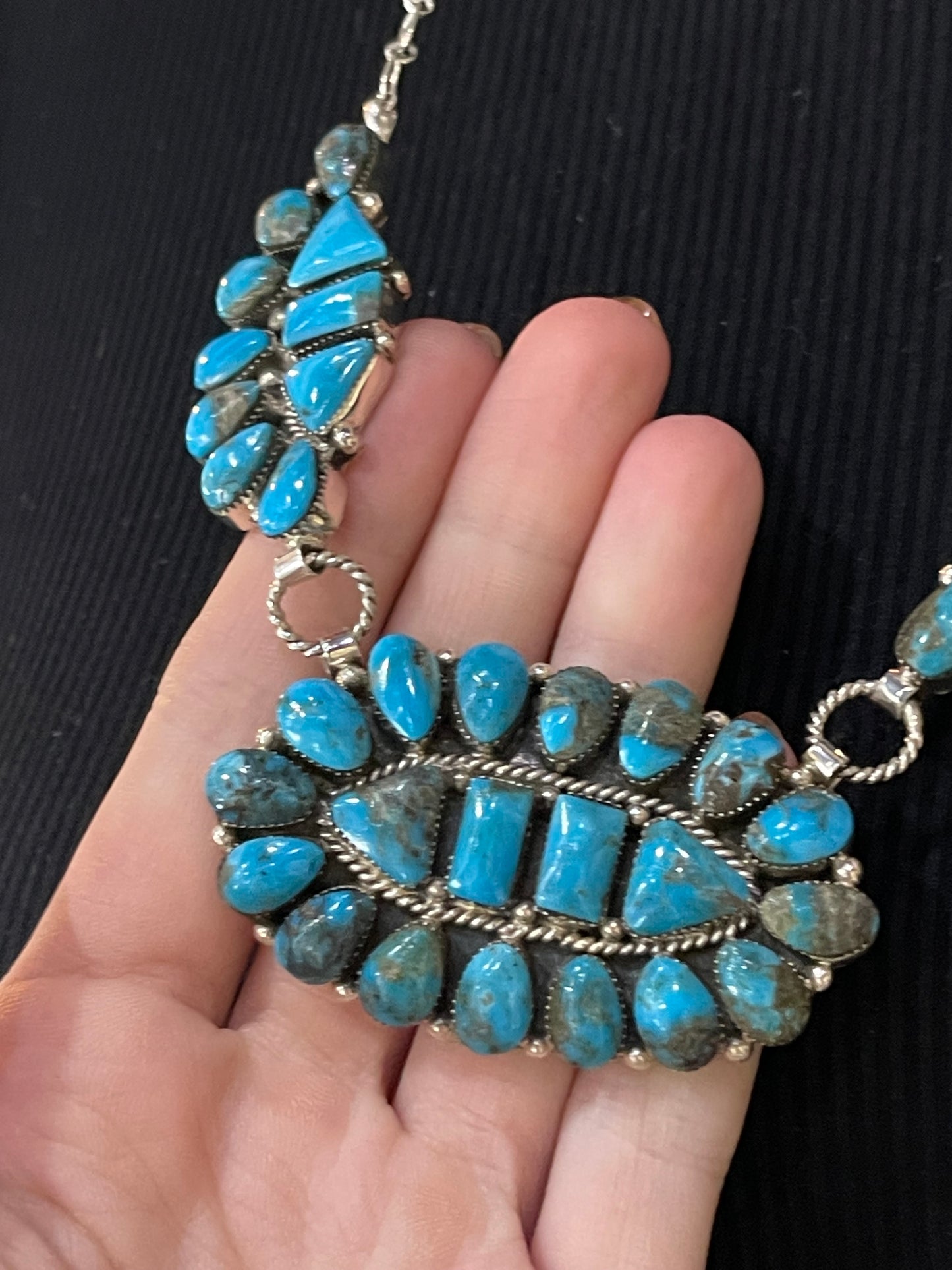 24" Triple Turquoise Cluster Necklace by Dorothy Lee, Navajo
