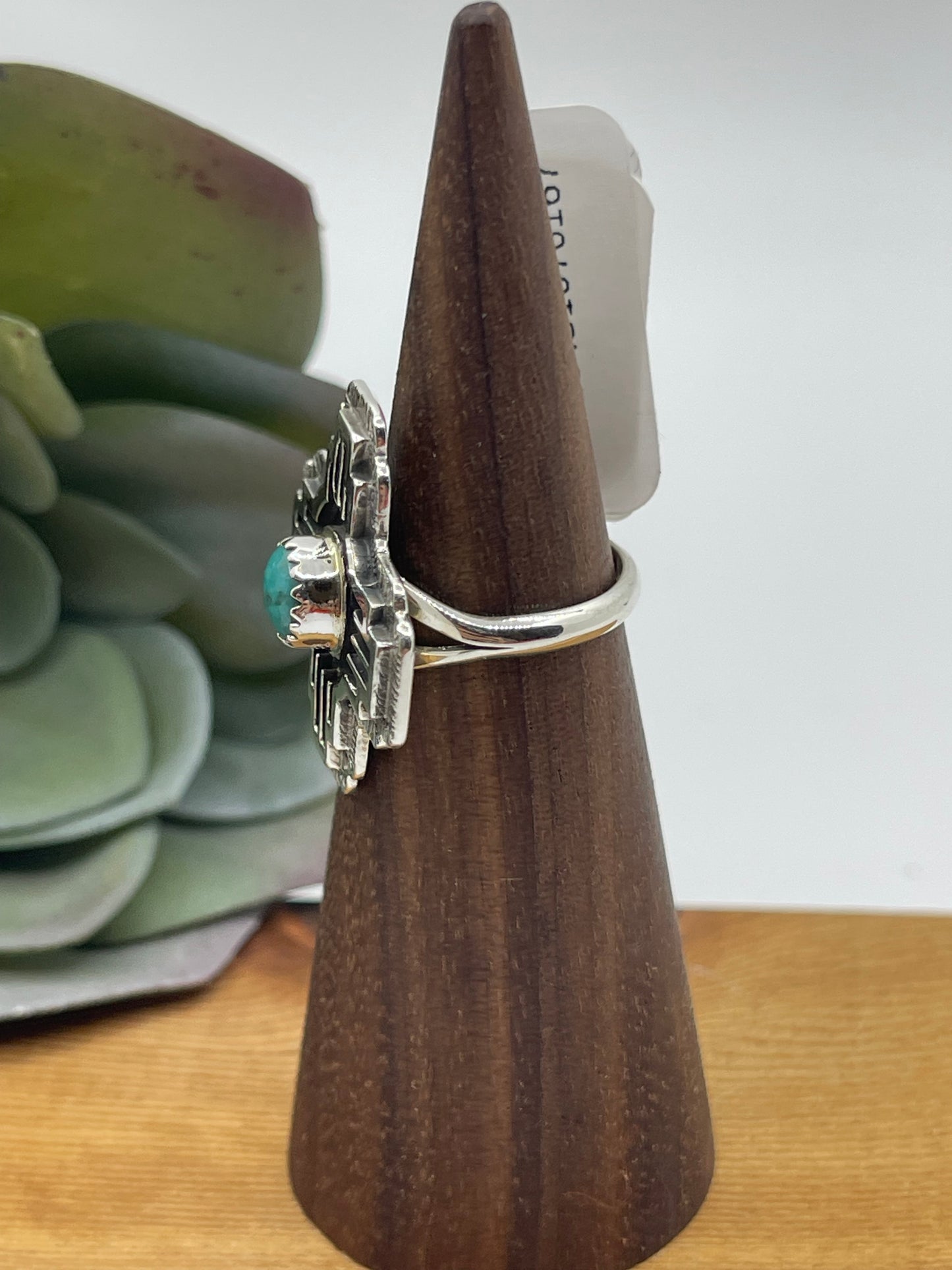 6.0 Turquoise Zia Symbol Ring by Hiram Largo, Navajo
