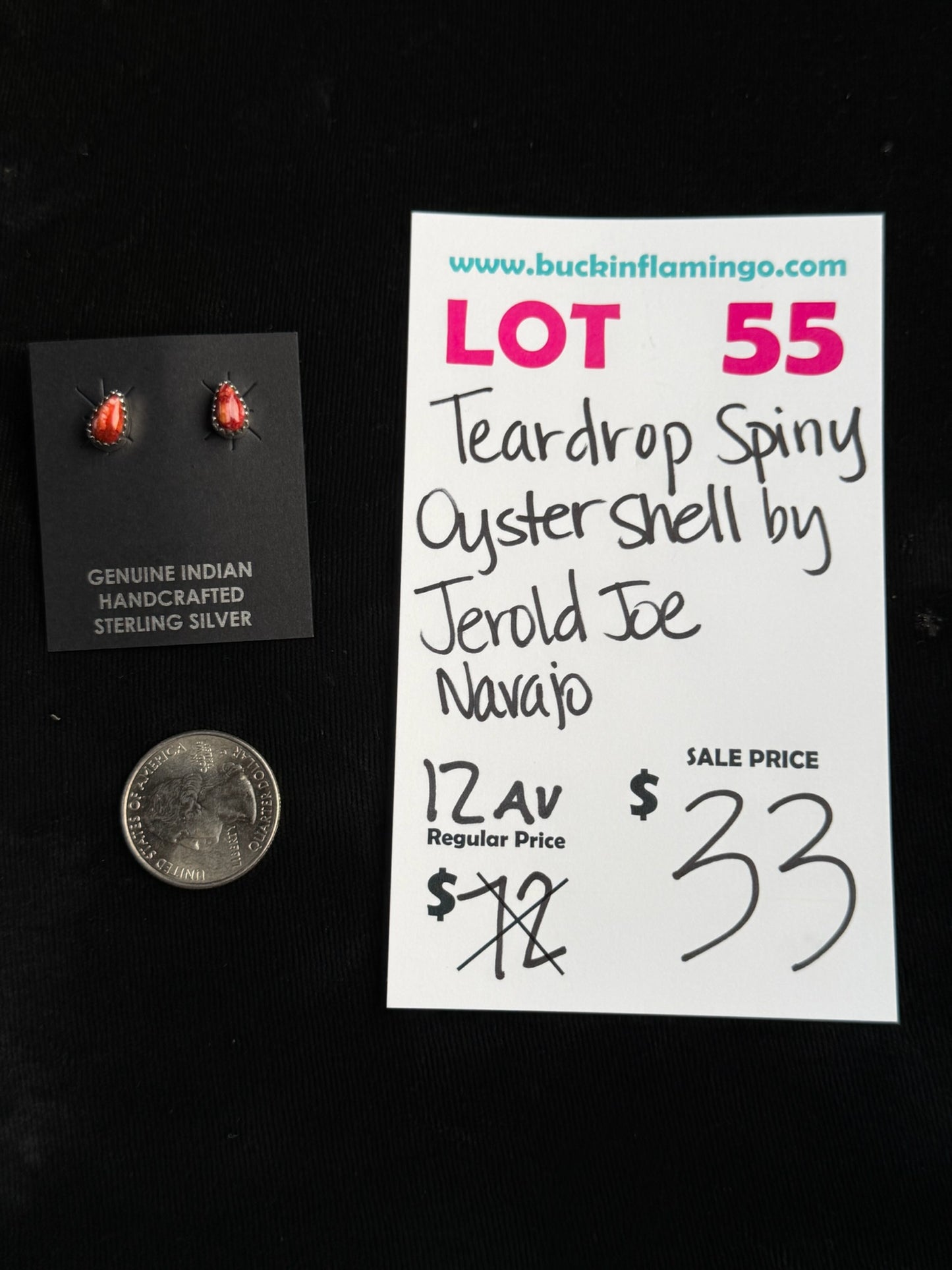 LOT 55 8/9 Teardrop Spiny Oyster Shell by Jerold Joe, Navajo
