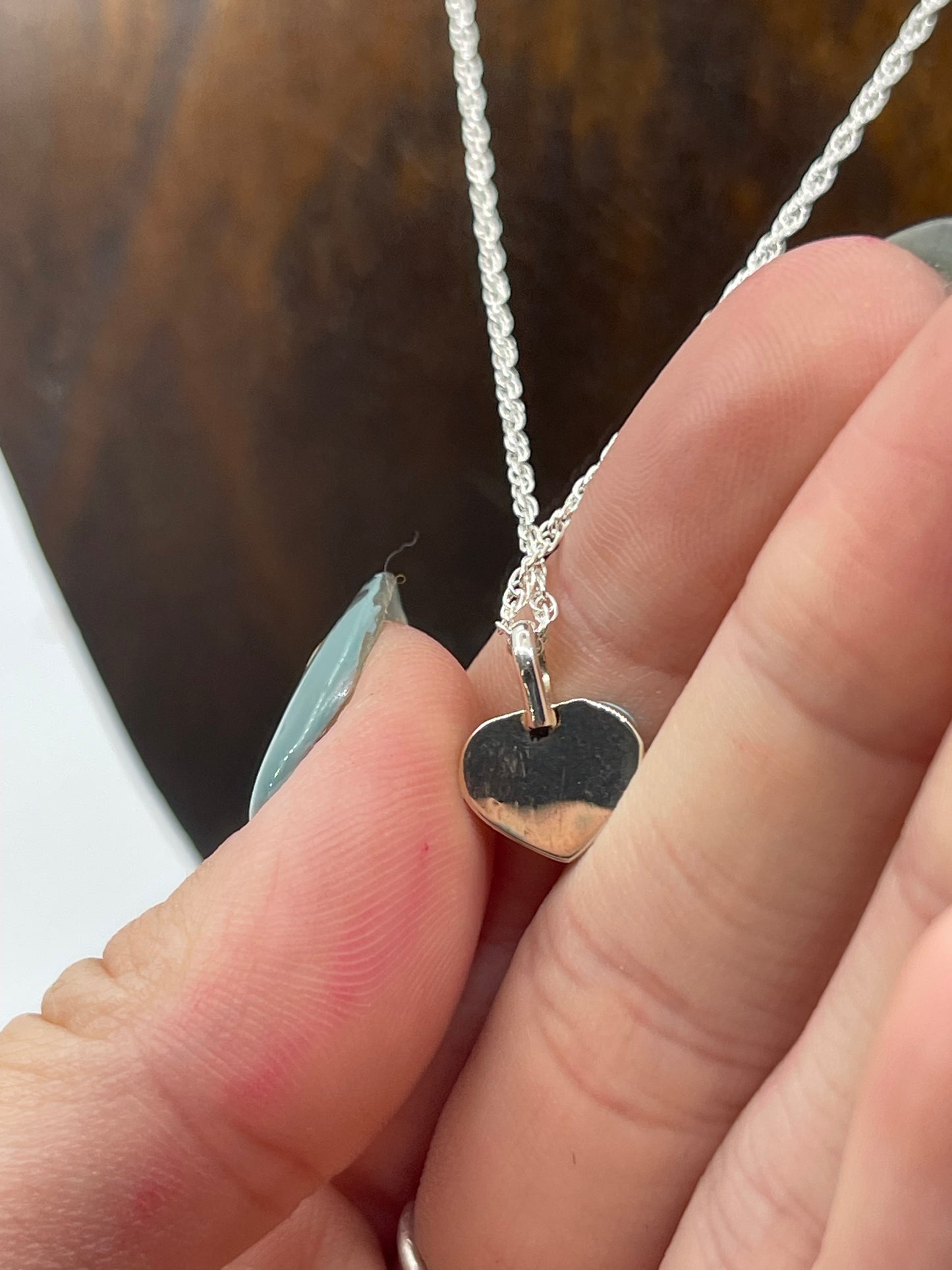 18" Dainty Inlay Turquoise Heart Necklace by Linda Chavez, Zuni