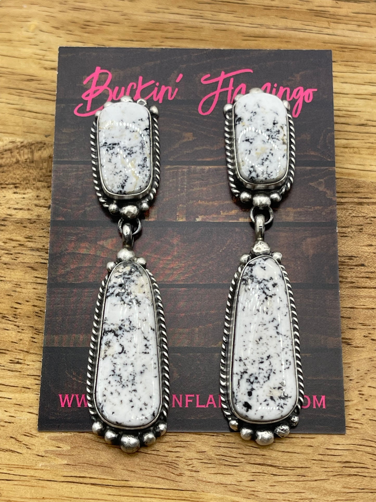 2 Stone White Buffalo Post Dangle Earrings by Elouise Kee, Navajo