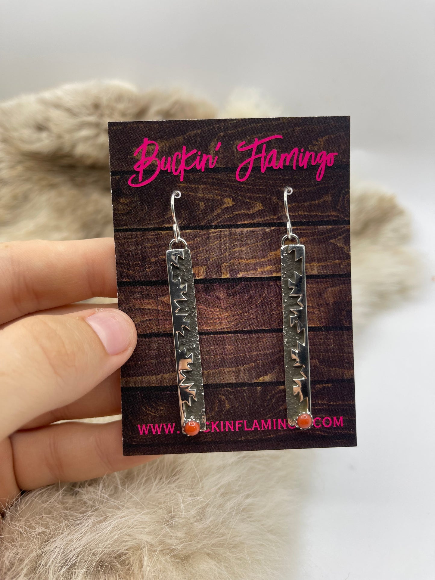 Red Coral Dangle Earrings by Christina Jackson, Navajo