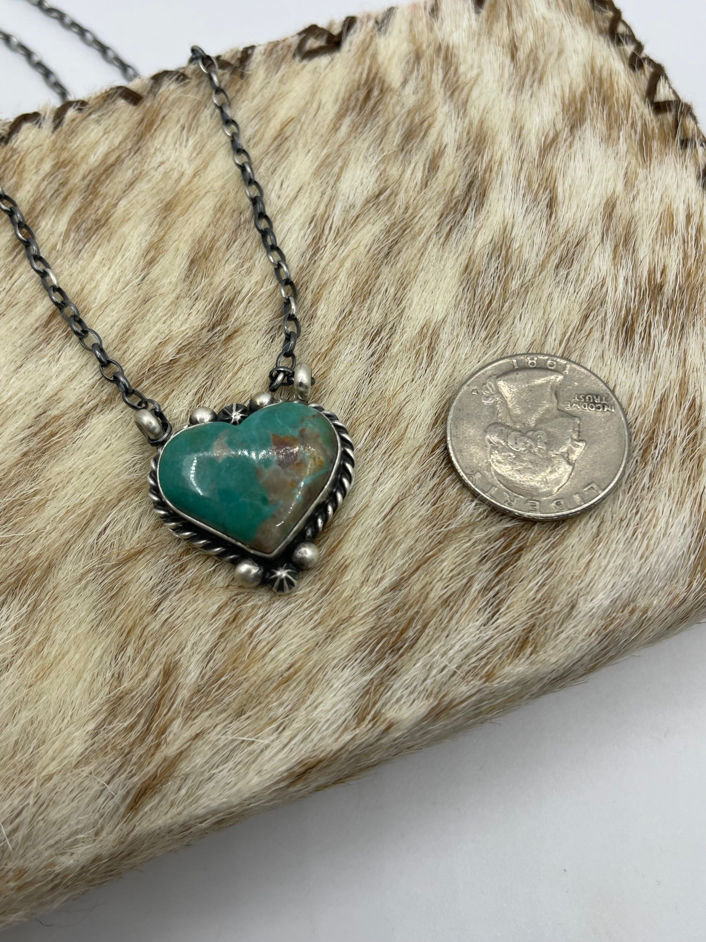 16" Kingman Turquoise Heart Necklace by Donovan Skeets, Navajo