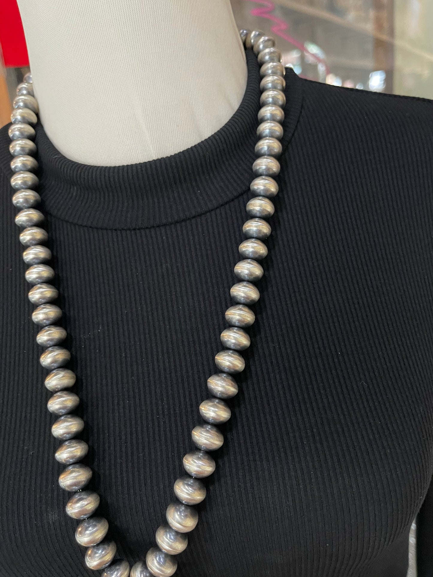 26" Turquoise Naja Pendant Necklace on 12mm Navajo Pearls