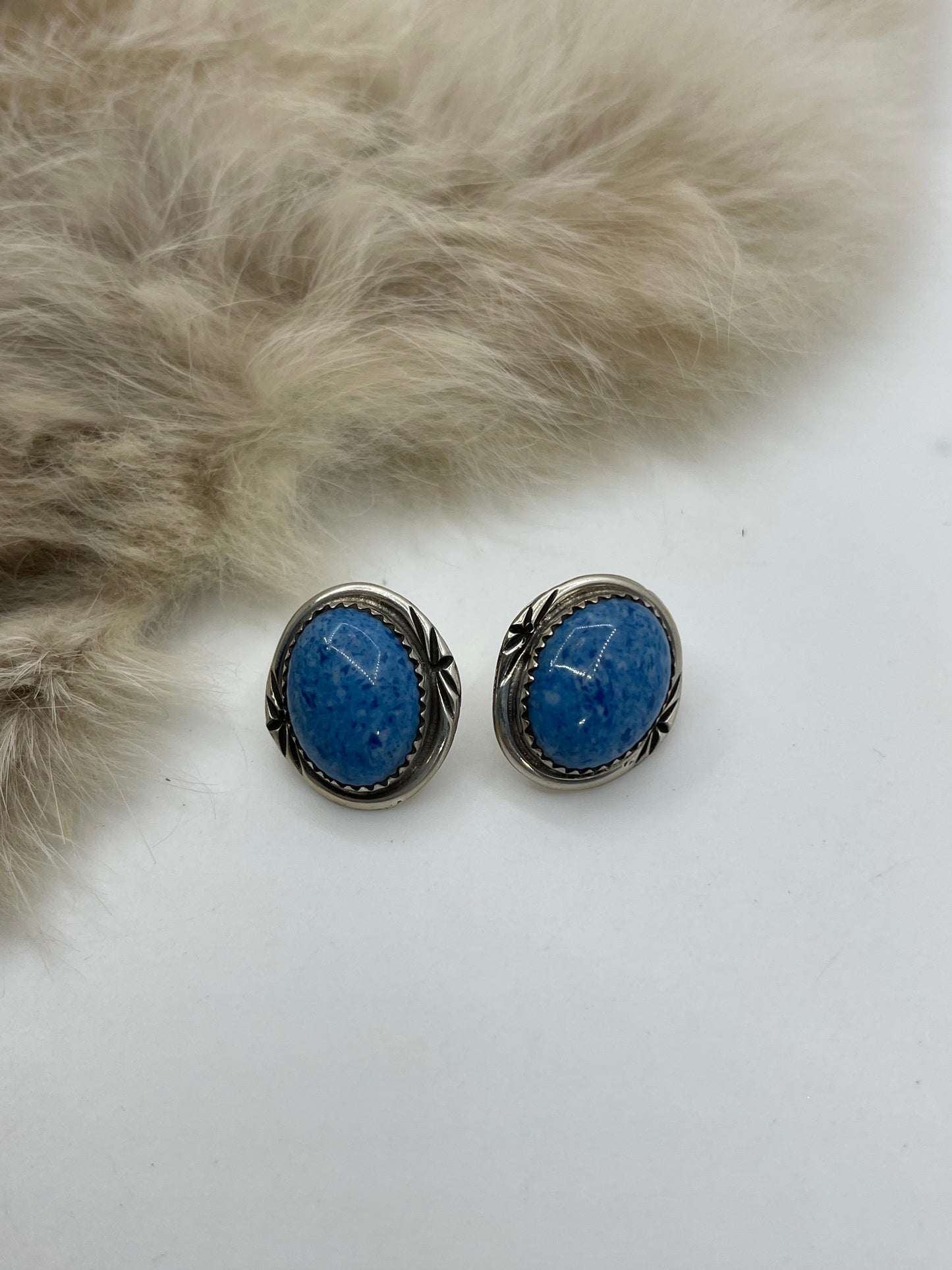 Denim Lapis Oval Post by Annette Martinez, Navajo