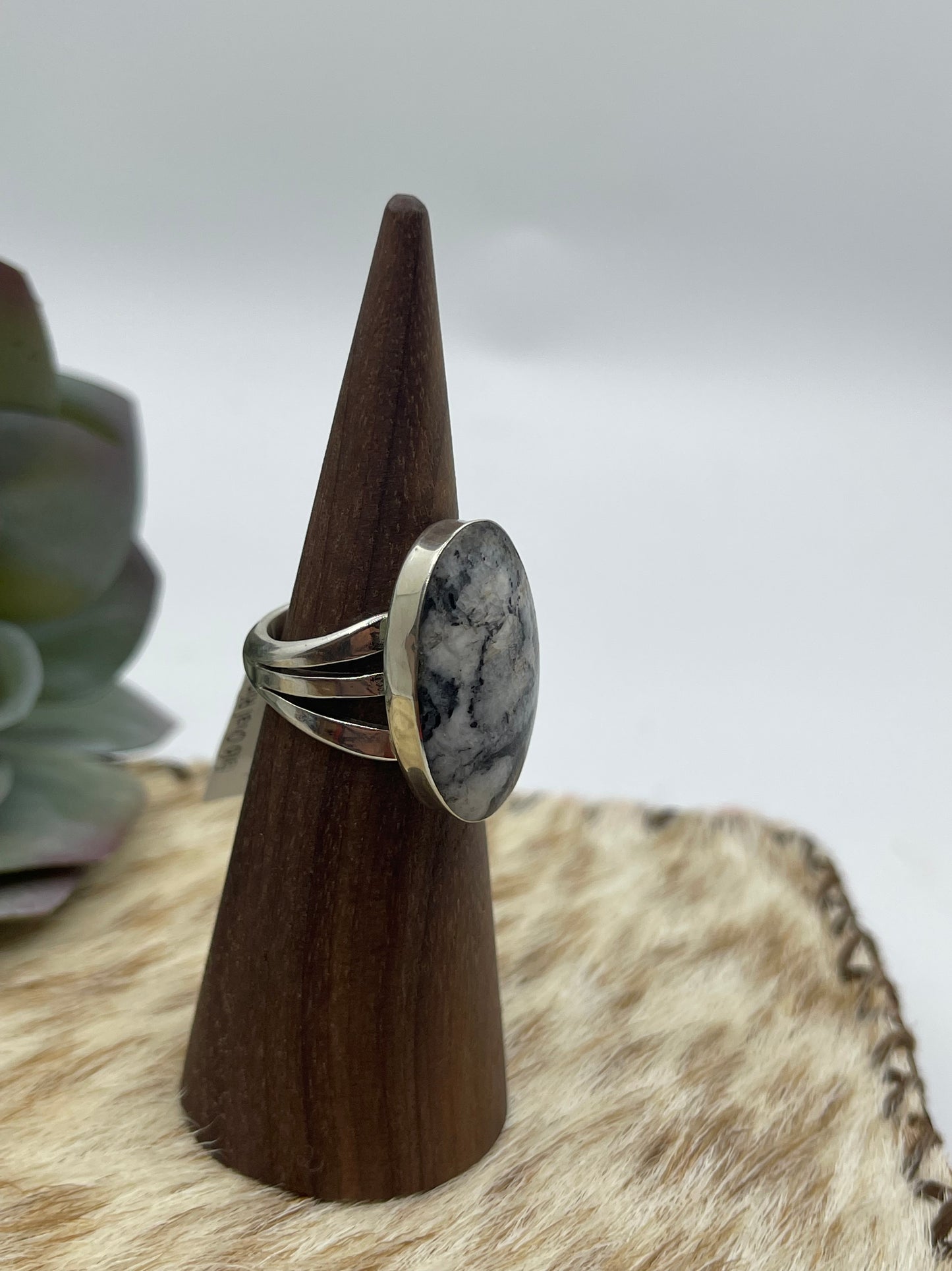 6.0 White Buffalo Oval Ring by David Lopez, Navajo