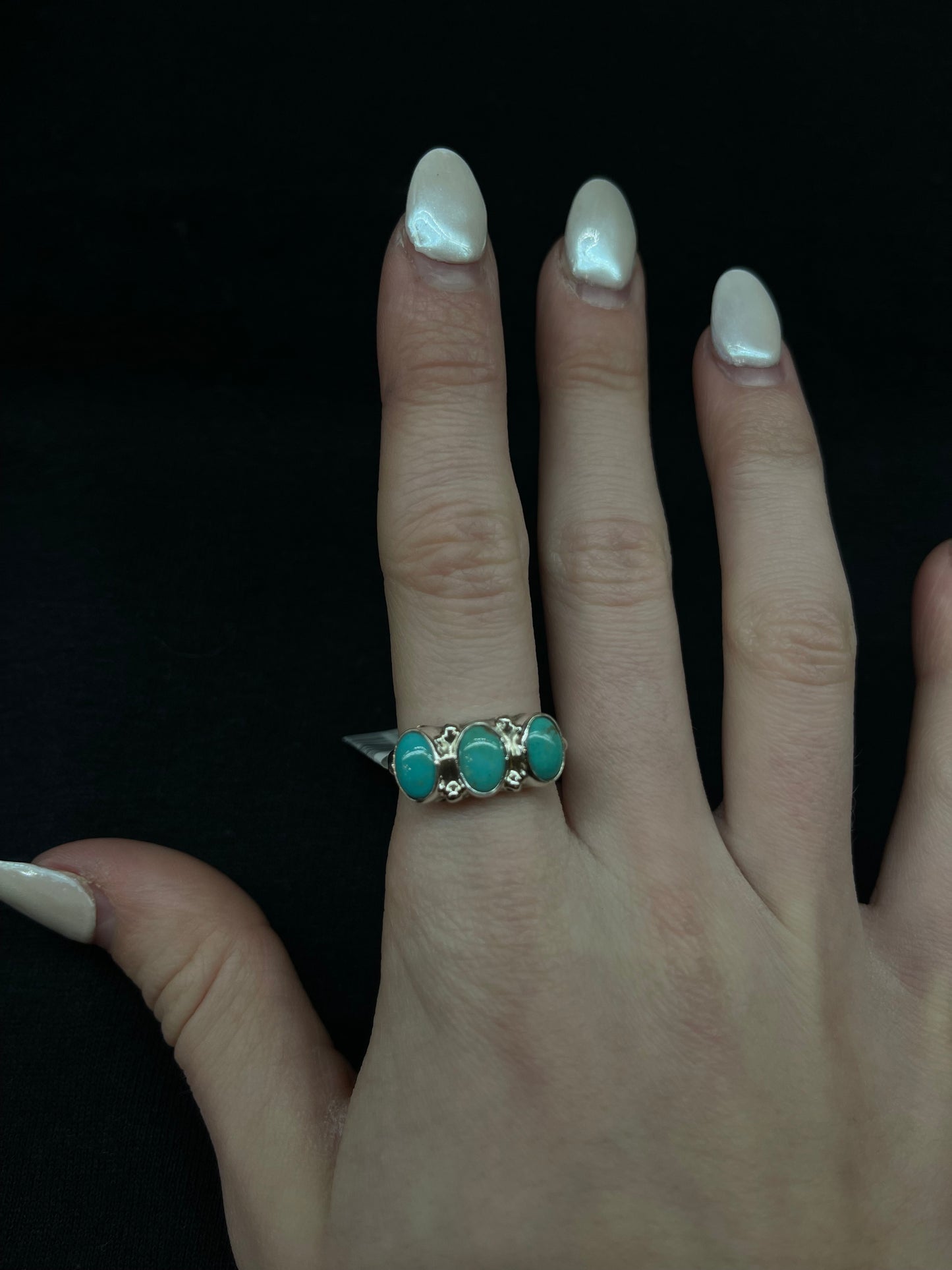 5.5 3 Stone Turquoise Ring by Harris Largo, Navajo