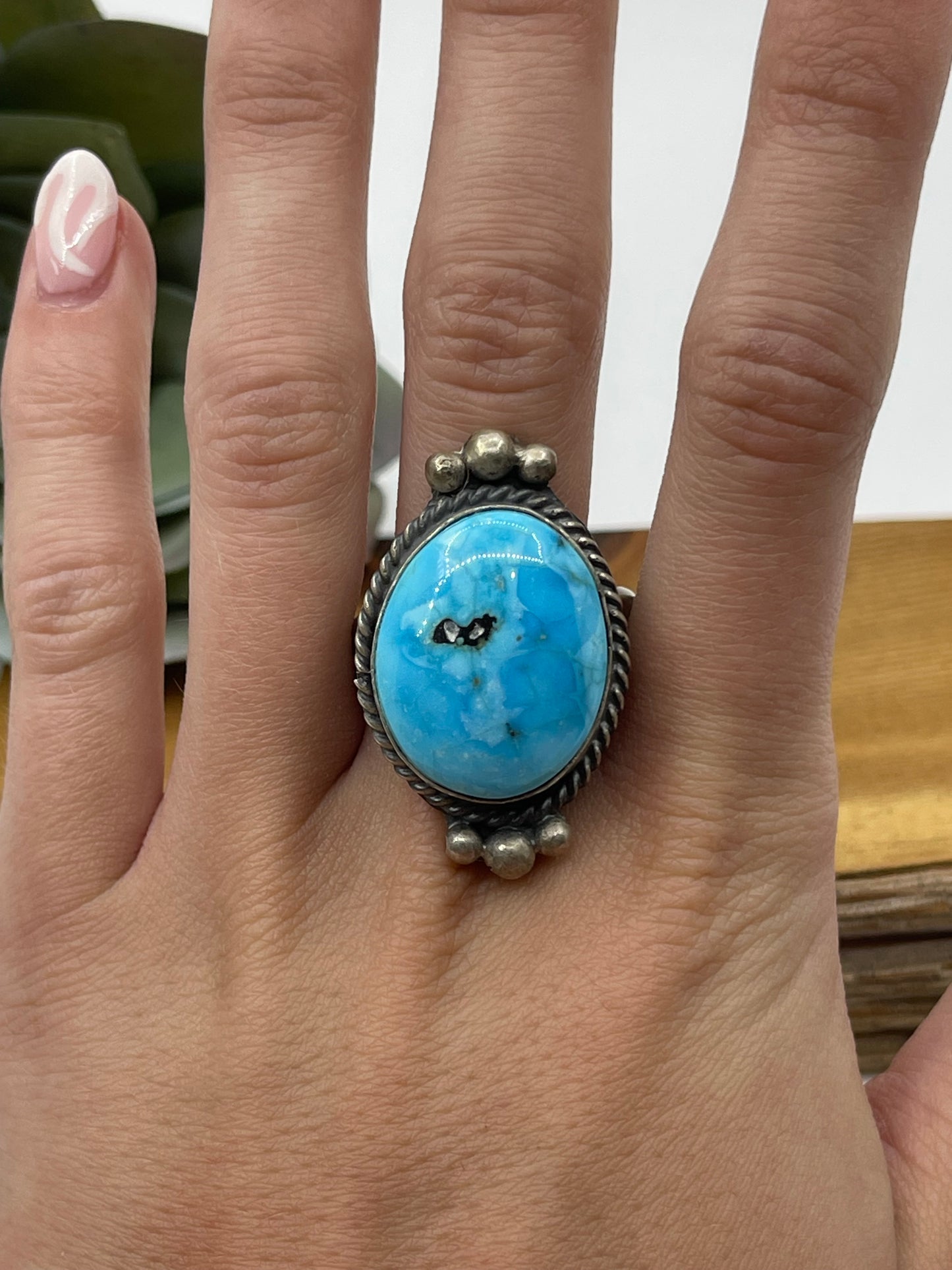 11.0 Turquoise Oval Ring by Boyd Ashley, Navajo