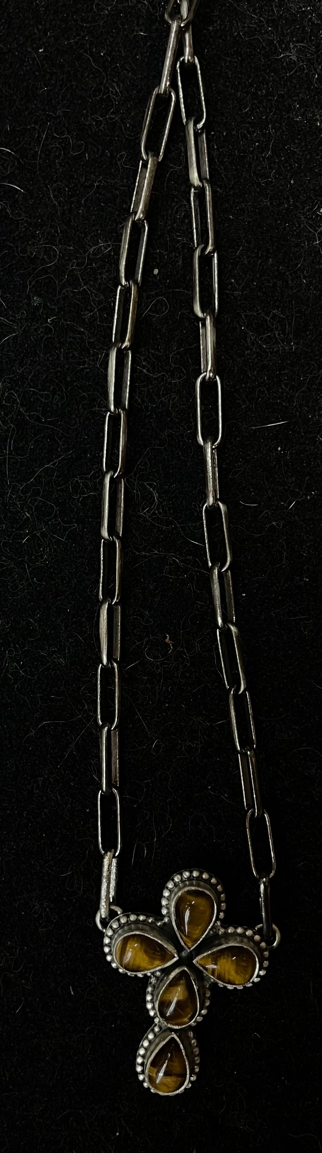 16" Tigers Eye Cross Necklace